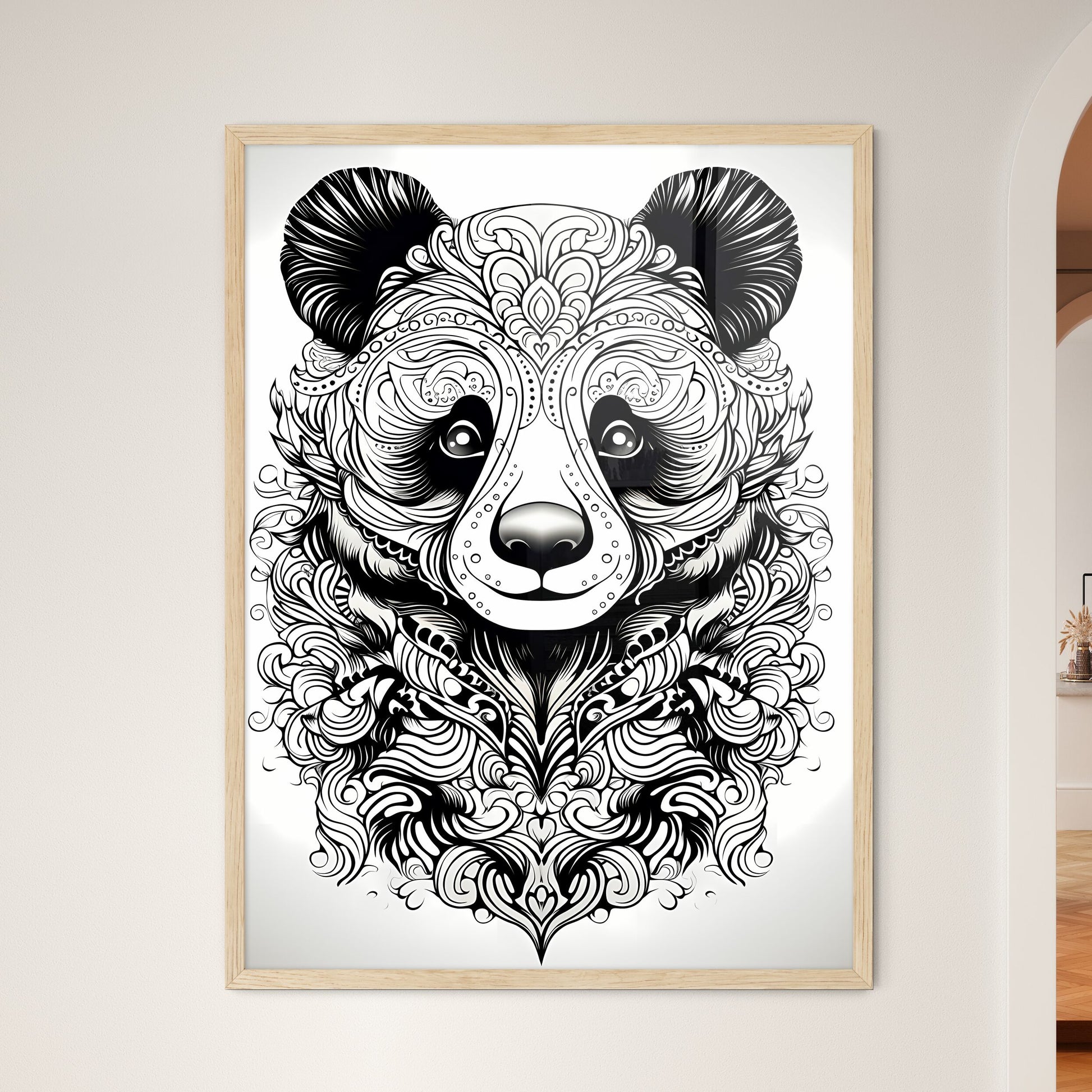 Black And White Drawing Of A Panda Art Print Default Title