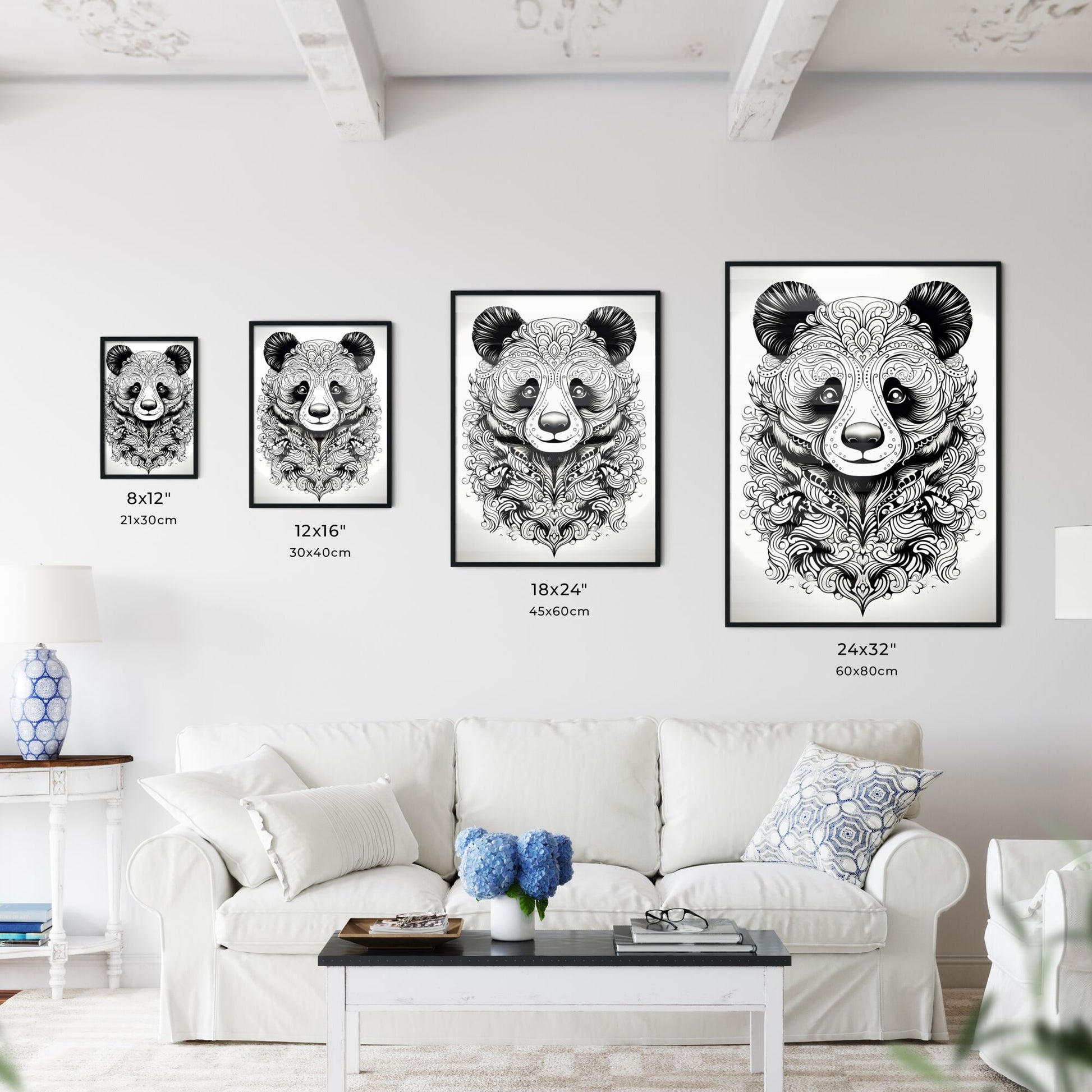 Black And White Drawing Of A Panda Art Print Default Title