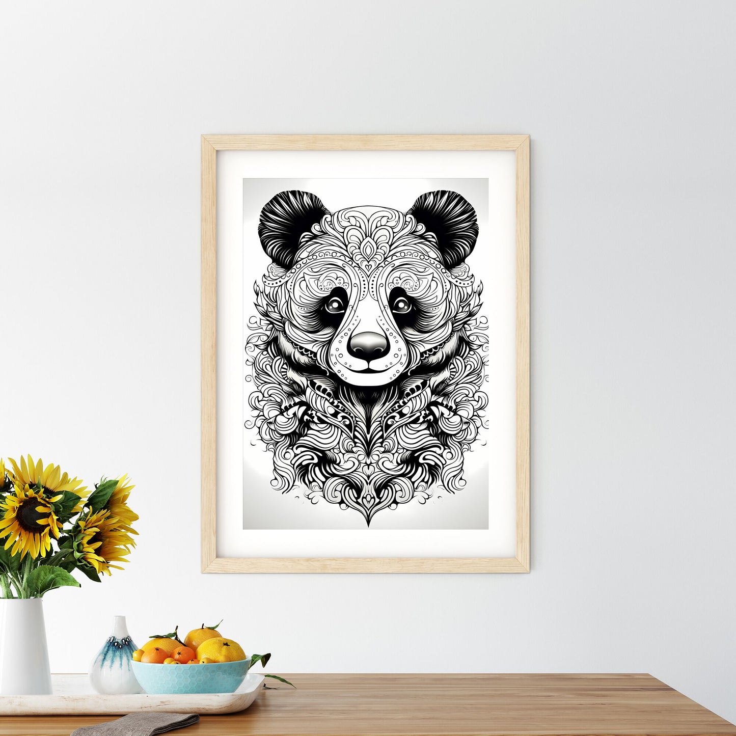 Black And White Drawing Of A Panda Art Print Default Title