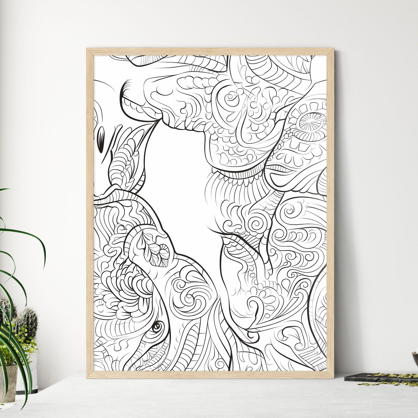 Black And White Drawing Of A Couple Of Animals Art Print Default Title