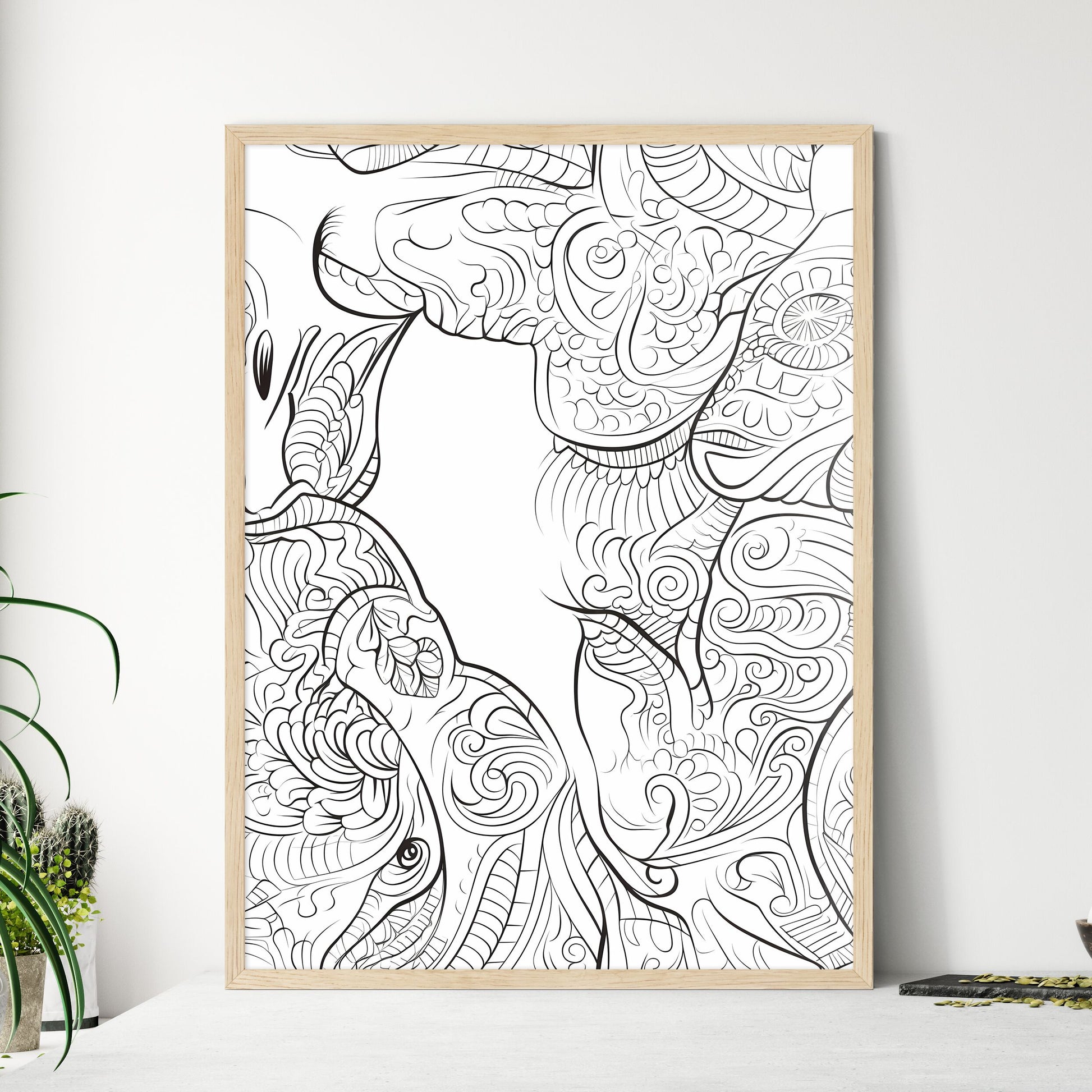 Black And White Drawing Of A Couple Of Animals Art Print Default Title