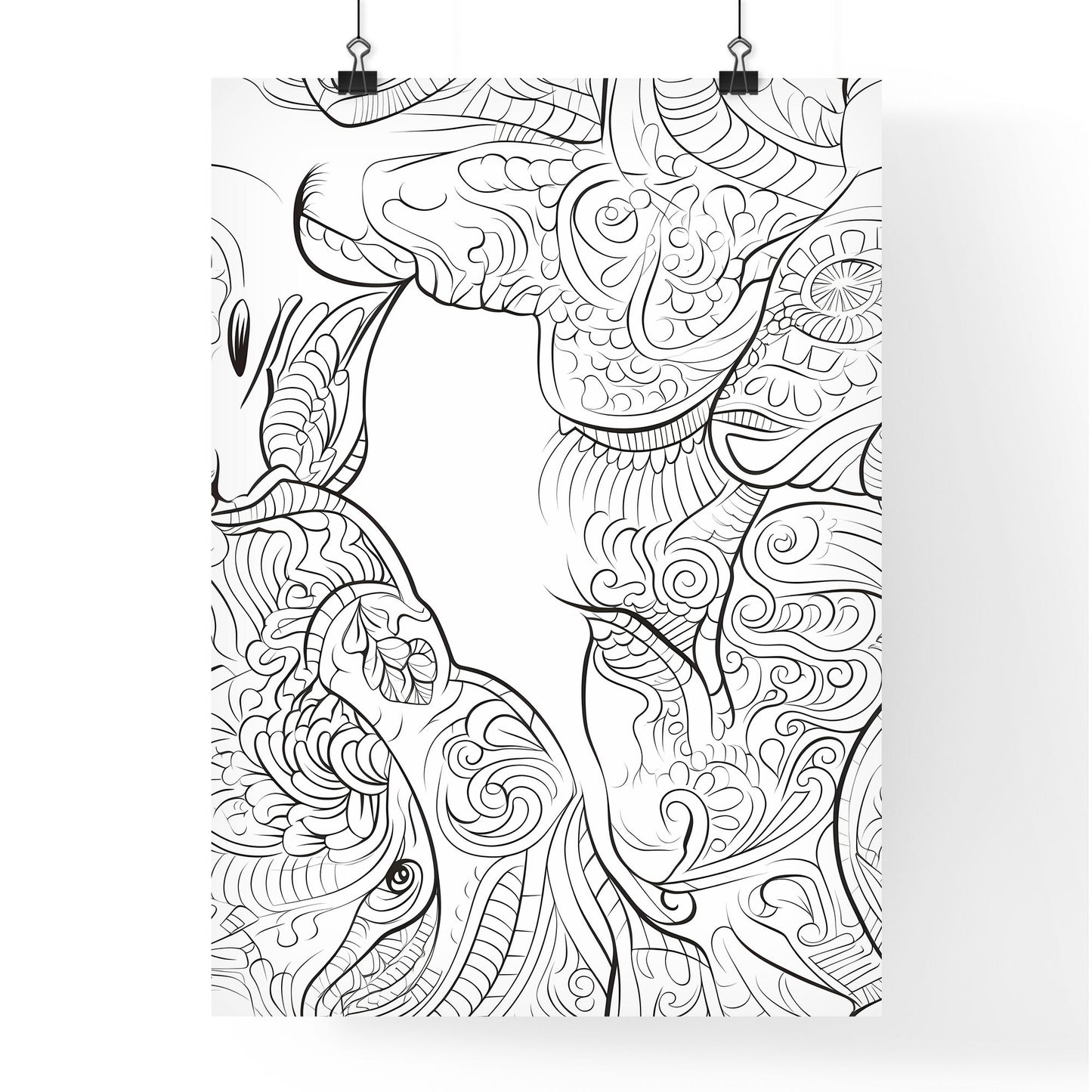 Black And White Drawing Of A Couple Of Animals Art Print Default Title