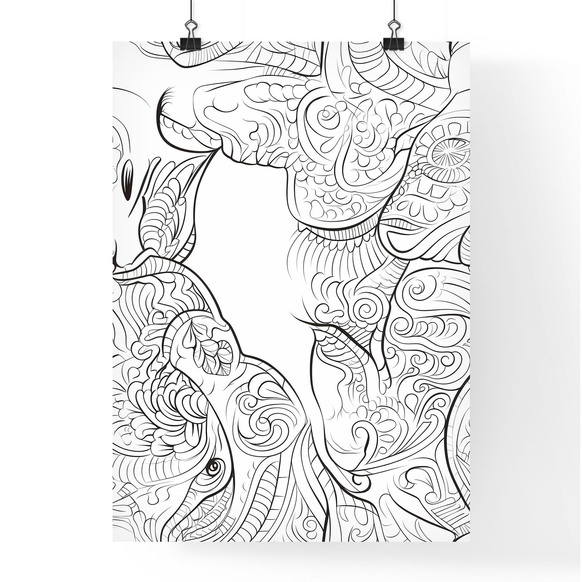 Black And White Drawing Of A Couple Of Animals Art Print Default Title