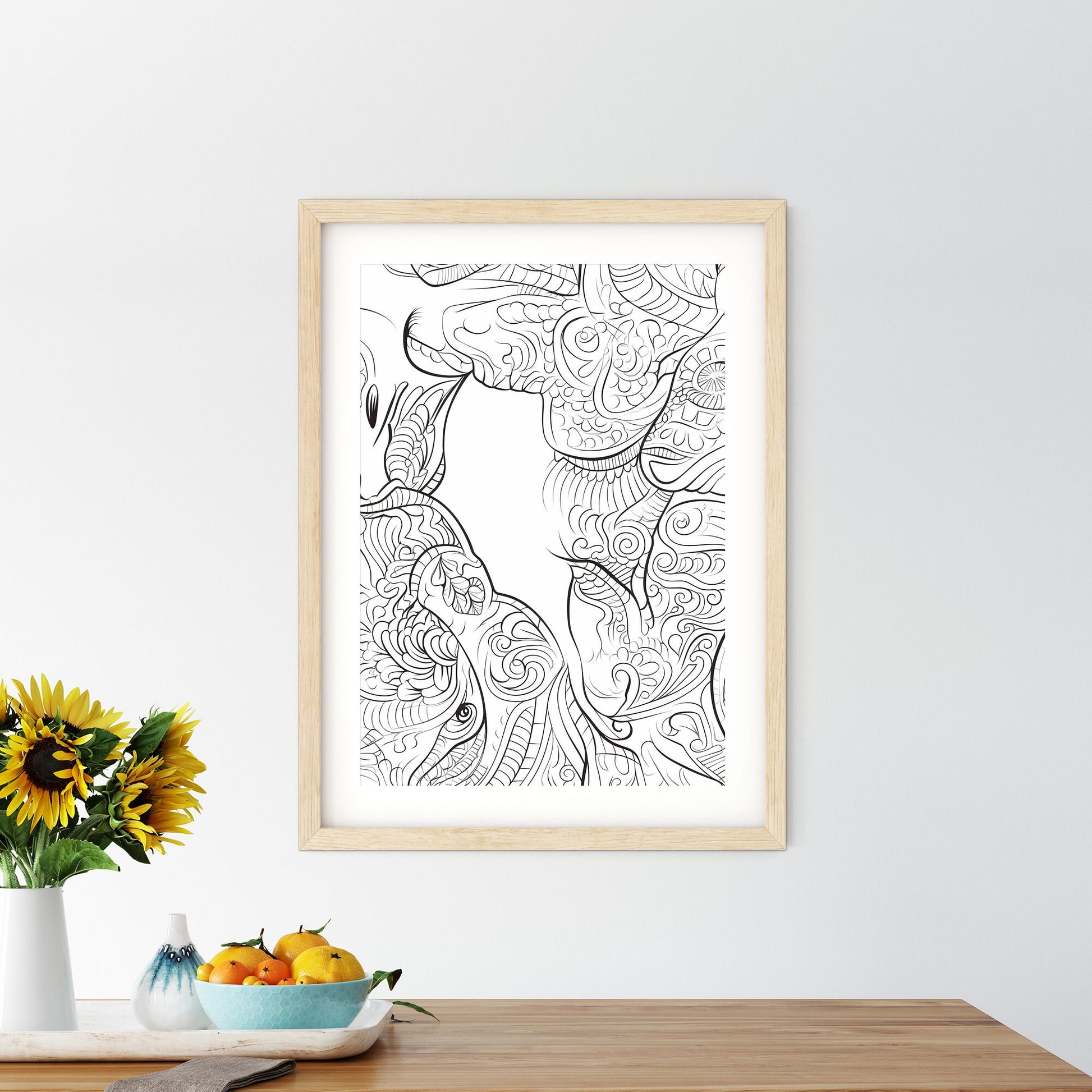 Black And White Drawing Of A Couple Of Animals Art Print Default Title