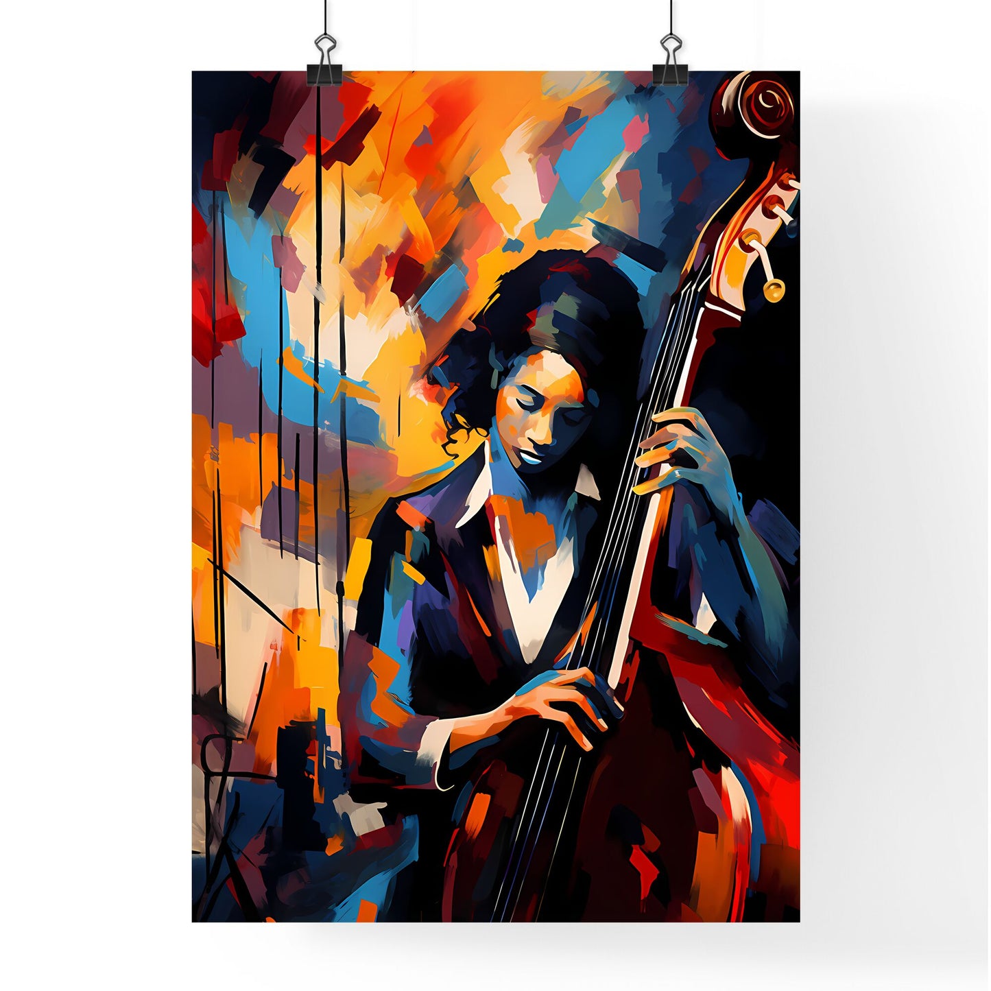 Woman Playing A Double Bass Art Print Default Title