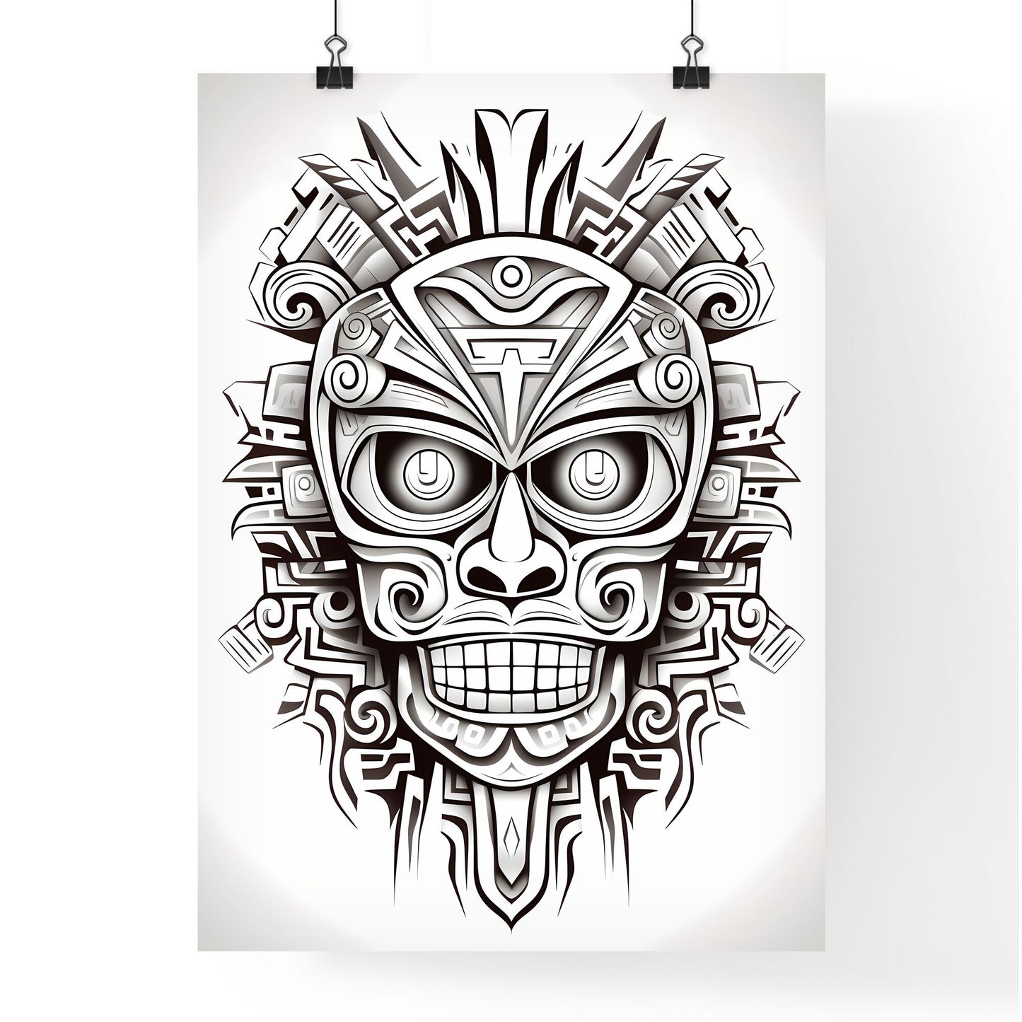 Black And White Drawing Of A Mask Art Print Default Title