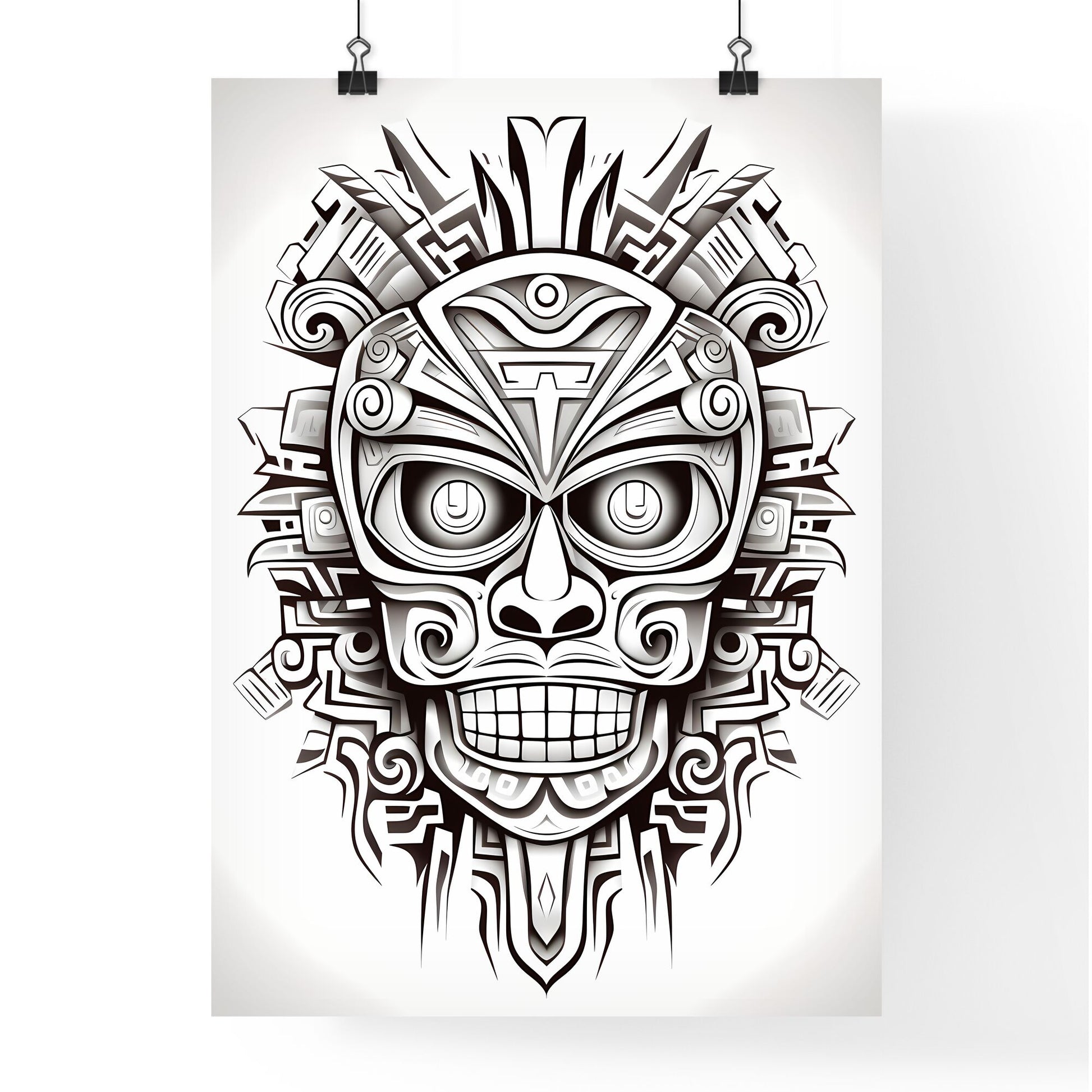 Black And White Drawing Of A Mask Art Print Default Title