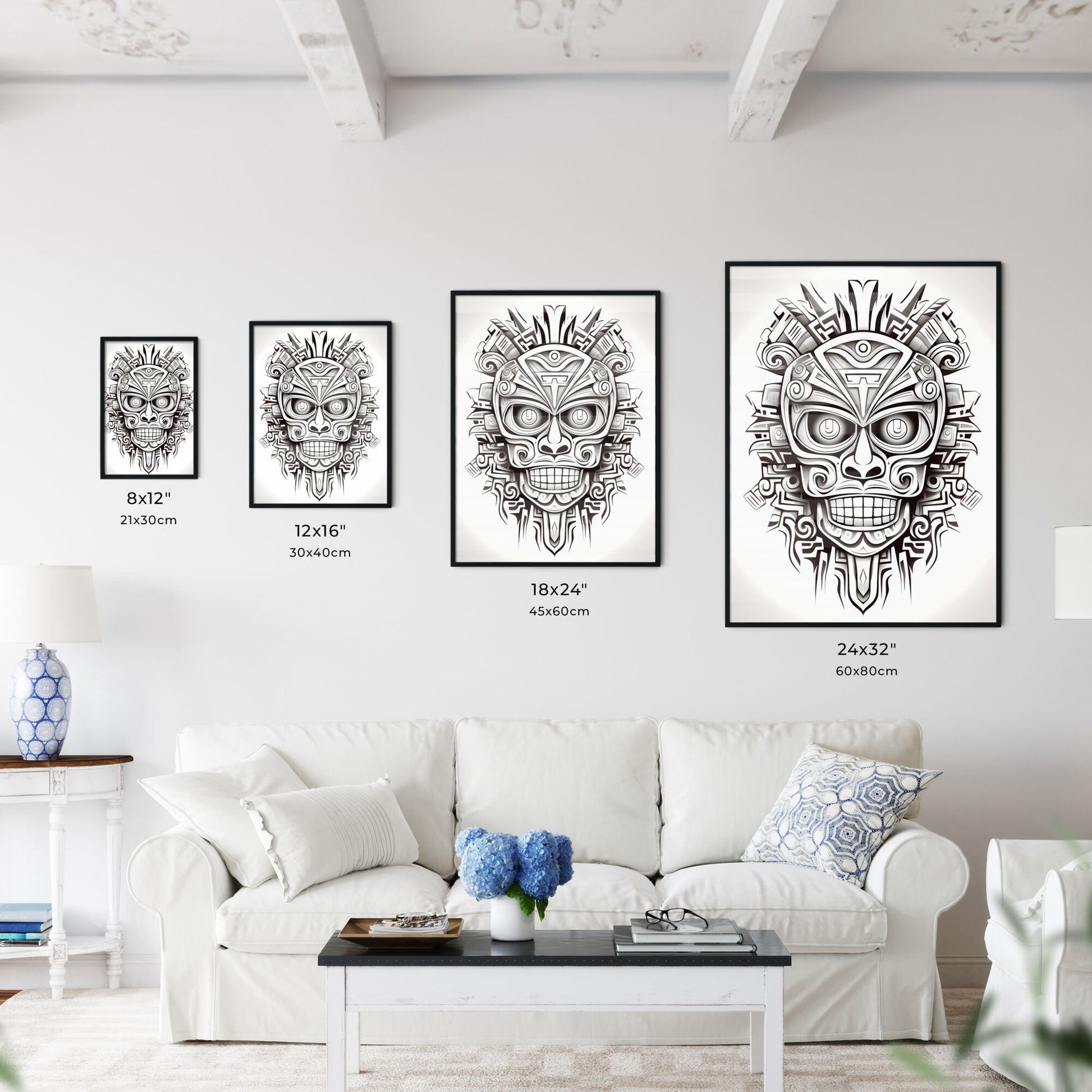 Black And White Drawing Of A Mask Art Print Default Title