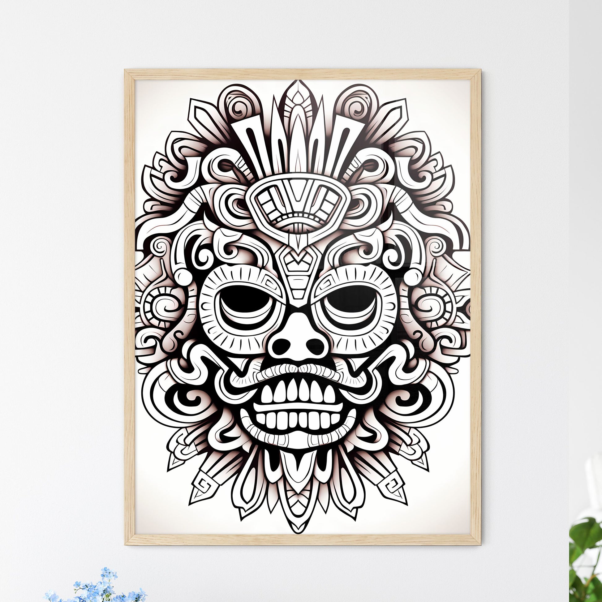 Black And White Drawing Of A Mask Art Print Default Title