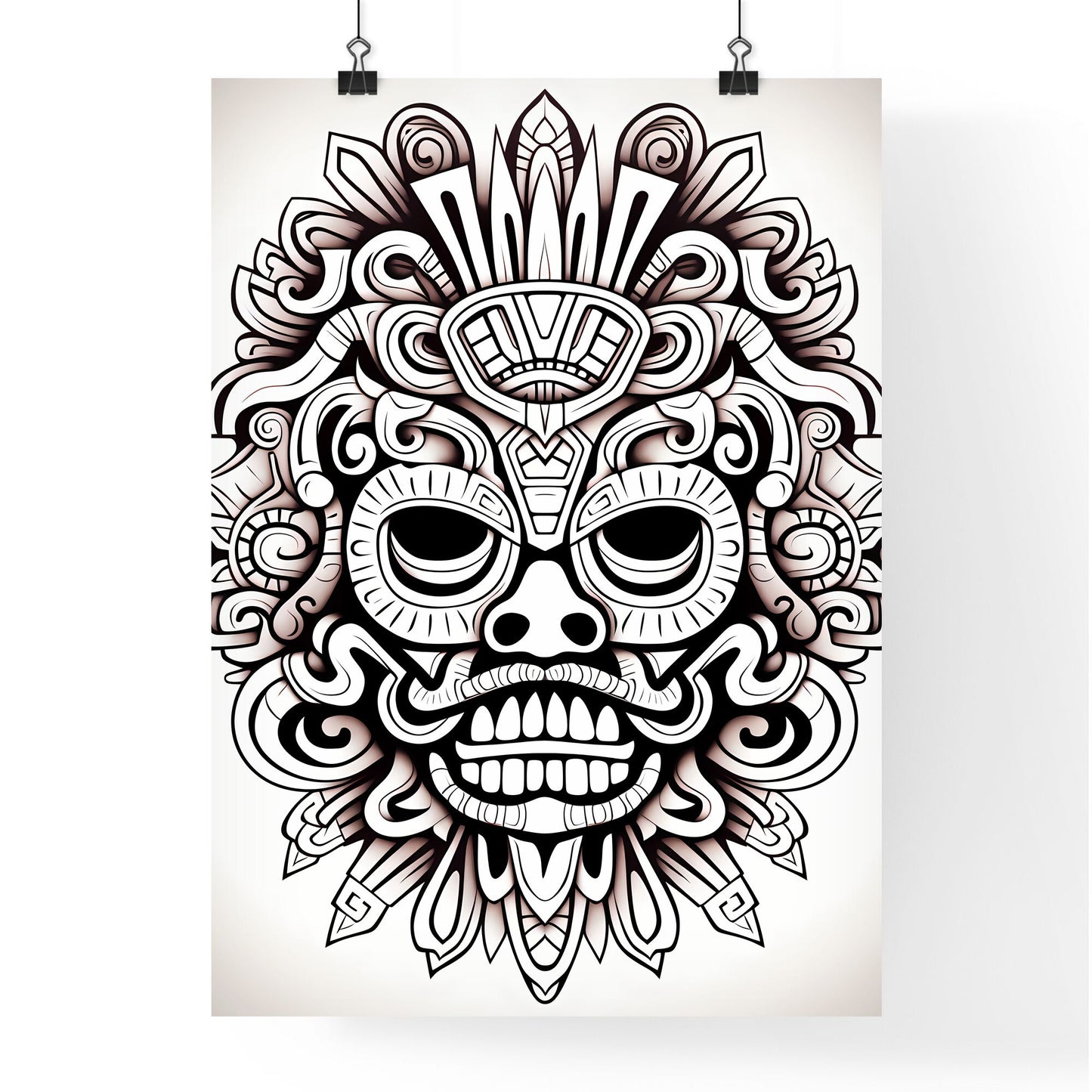 Black And White Drawing Of A Mask Art Print Default Title