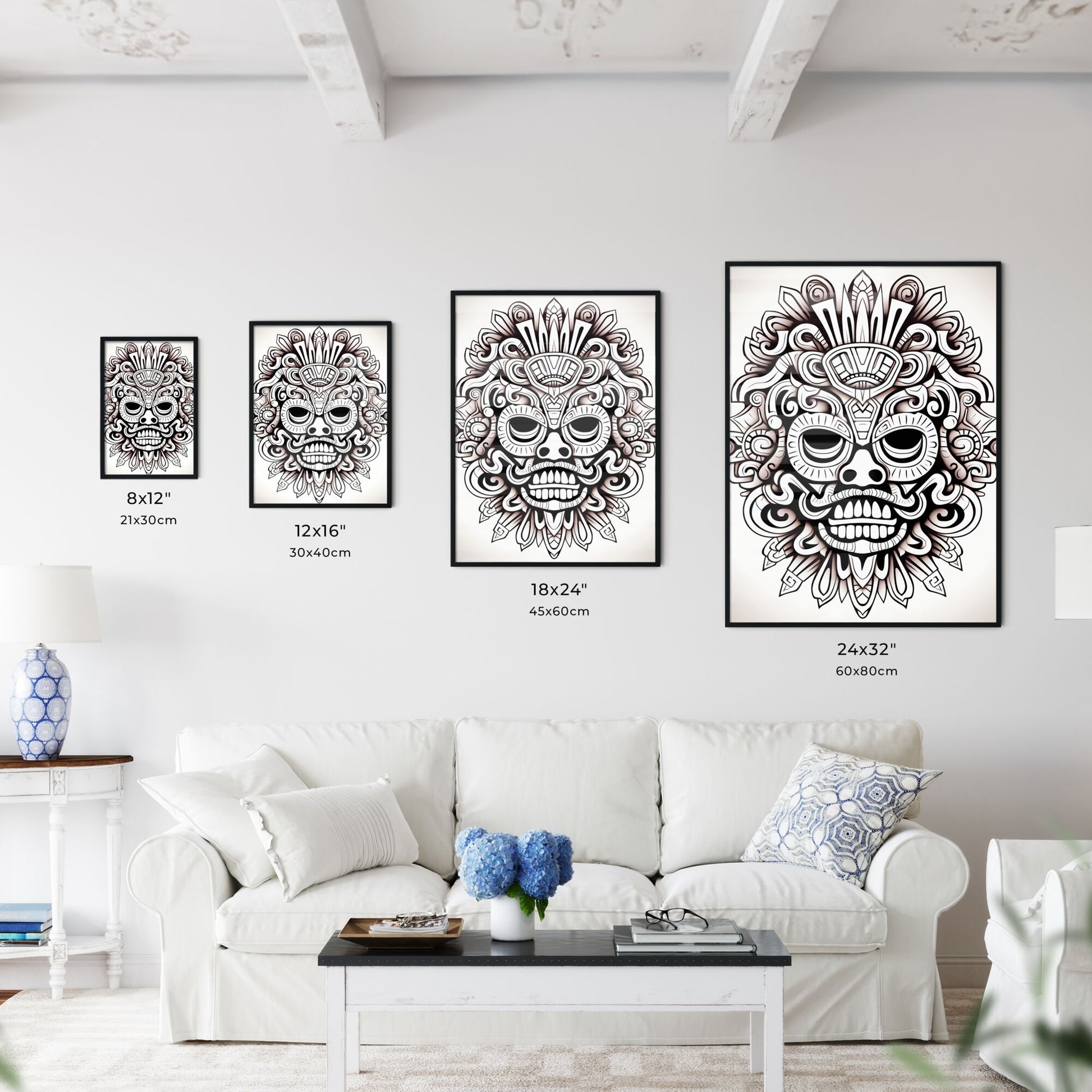 Black And White Drawing Of A Mask Art Print Default Title