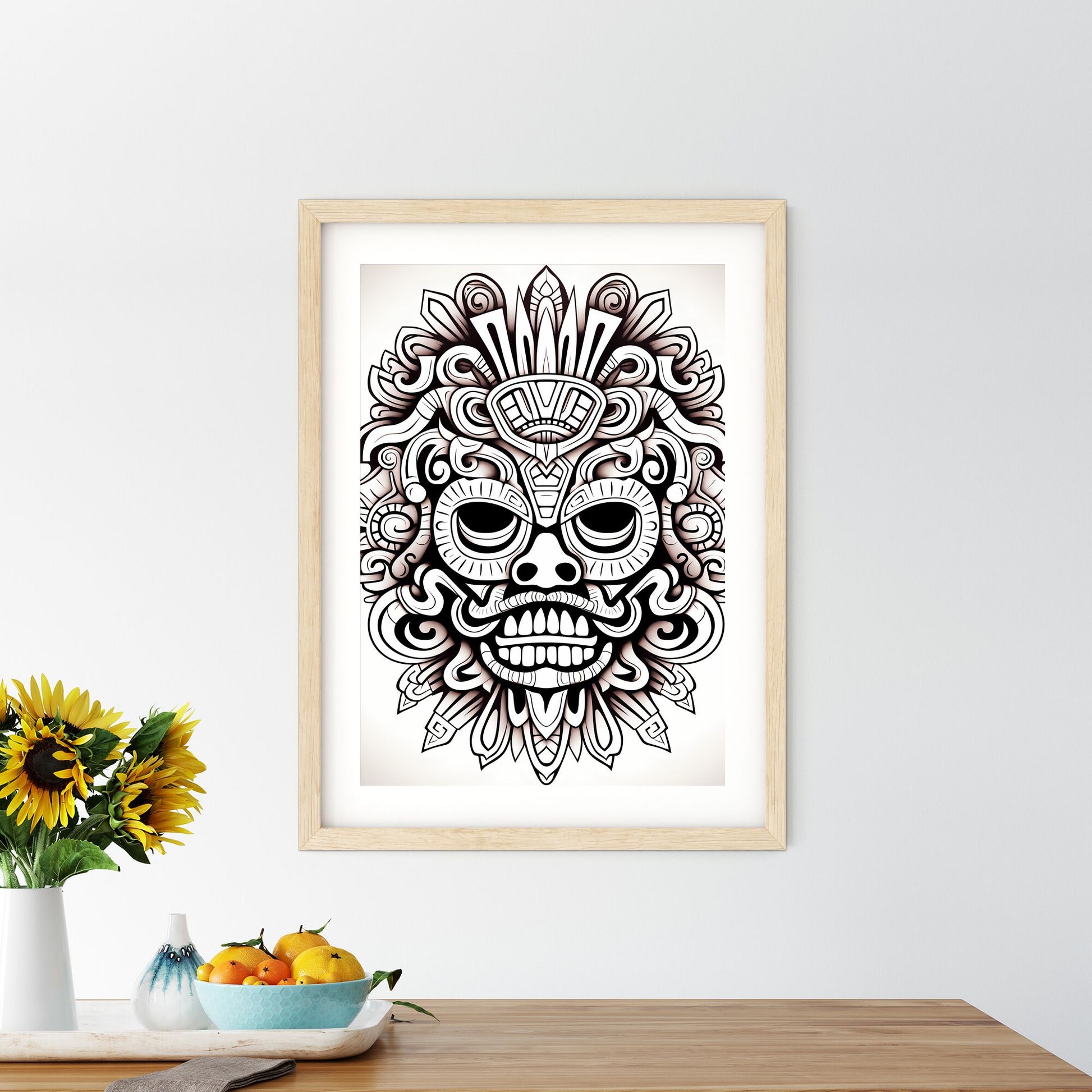 Black And White Drawing Of A Mask Art Print Default Title