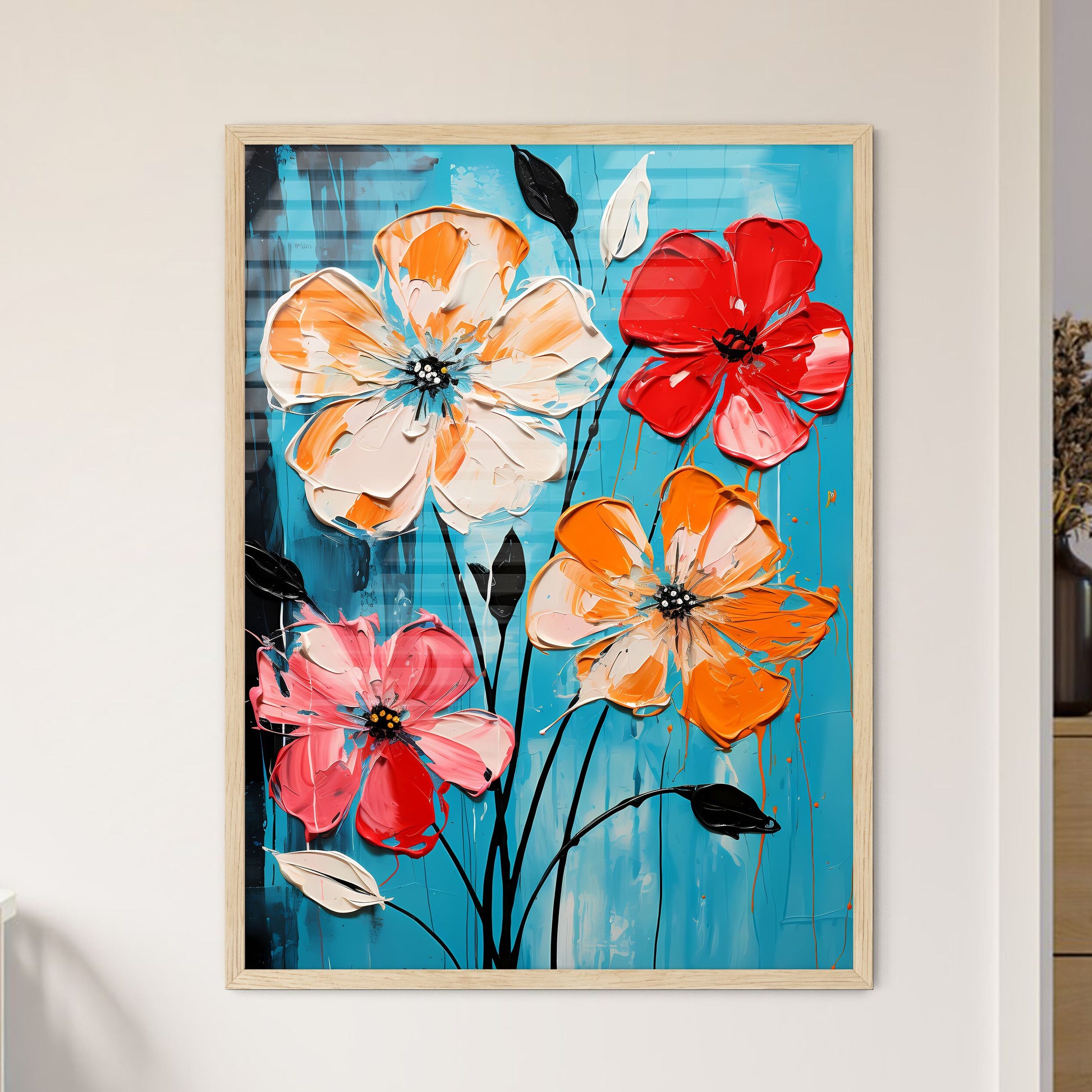 Painting Of Flowers On A Blue Background Art Print Default Title