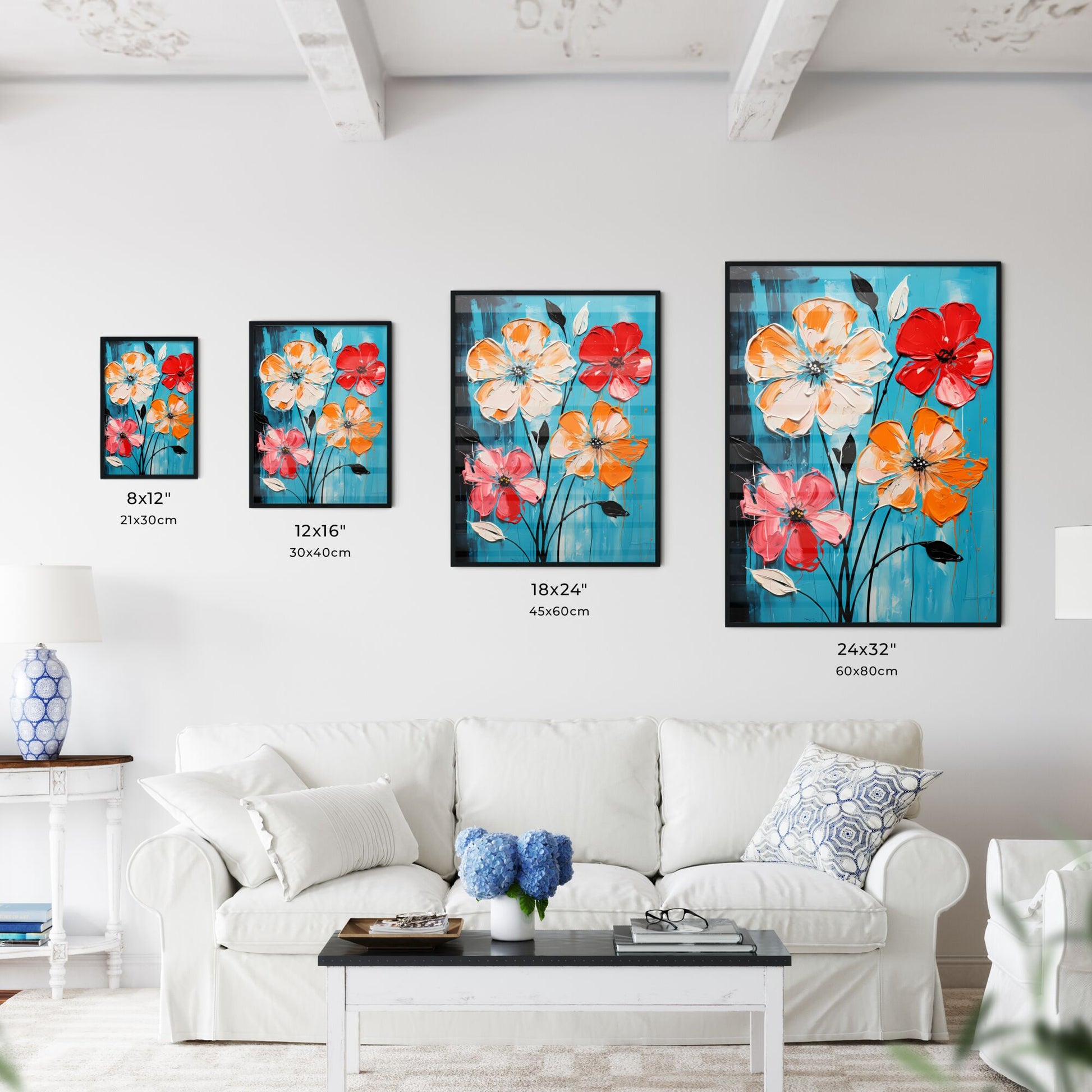 Painting Of Flowers On A Blue Background Art Print Default Title