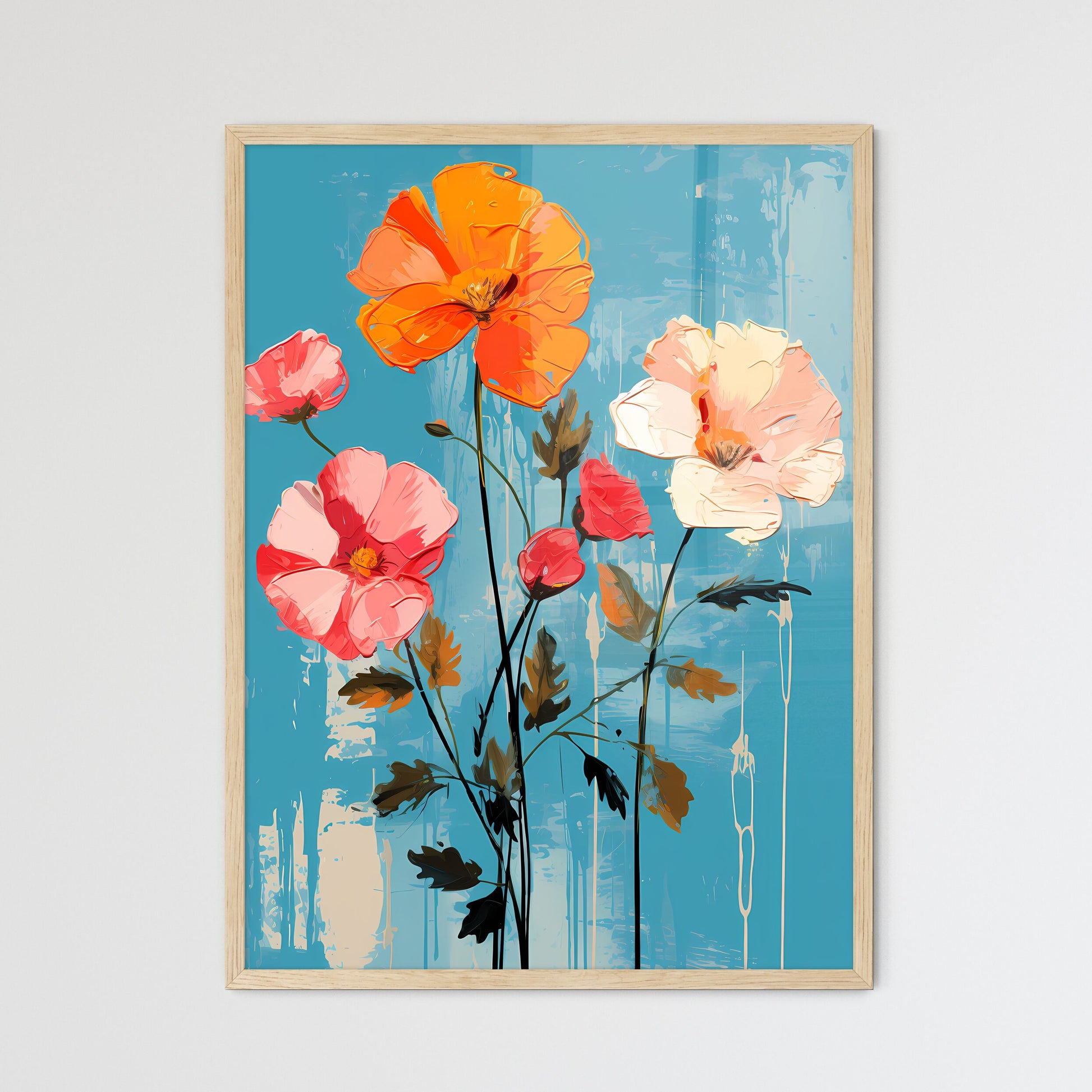 Painting Of Flowers On A Blue Background Art Print Default Title