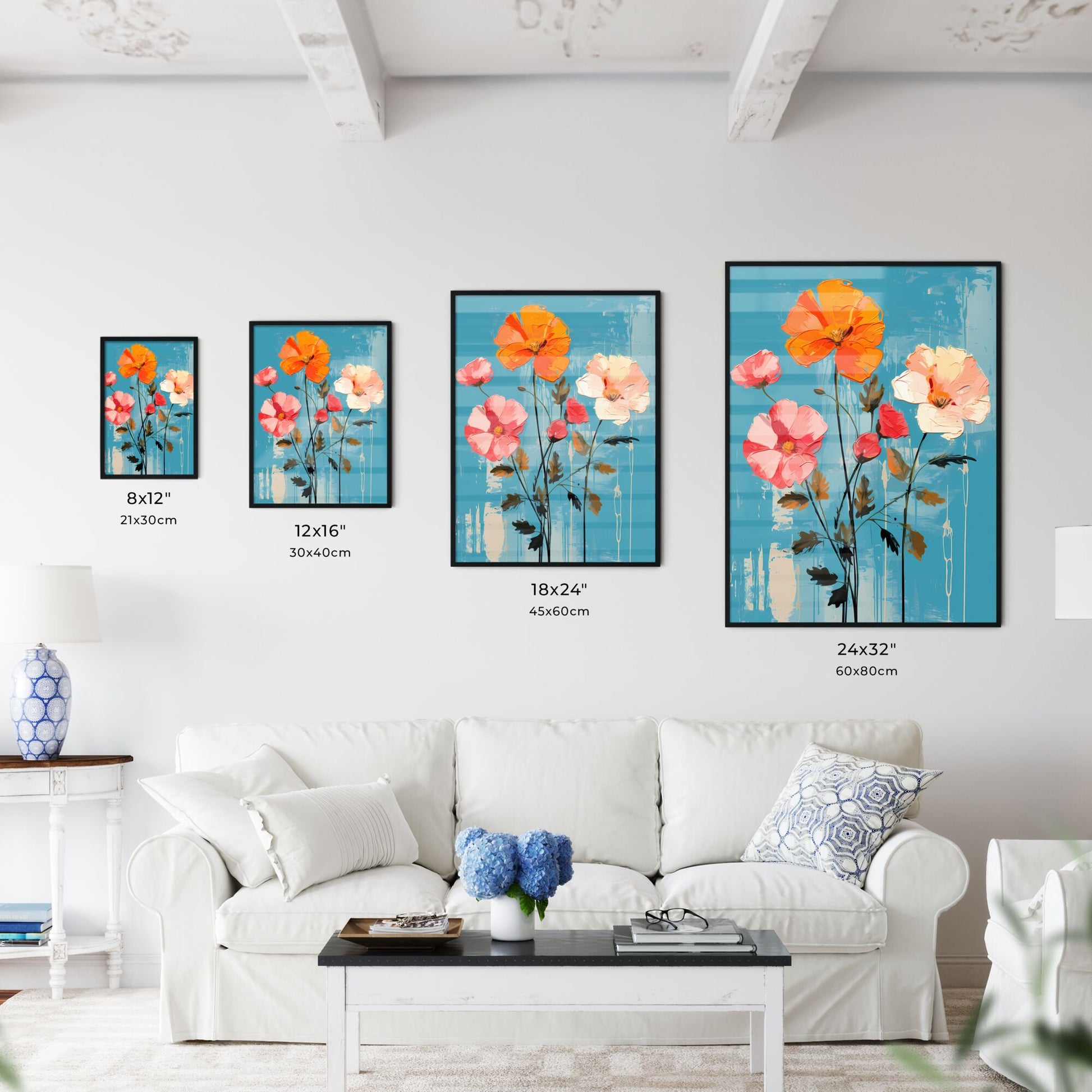 Painting Of Flowers On A Blue Background Art Print Default Title