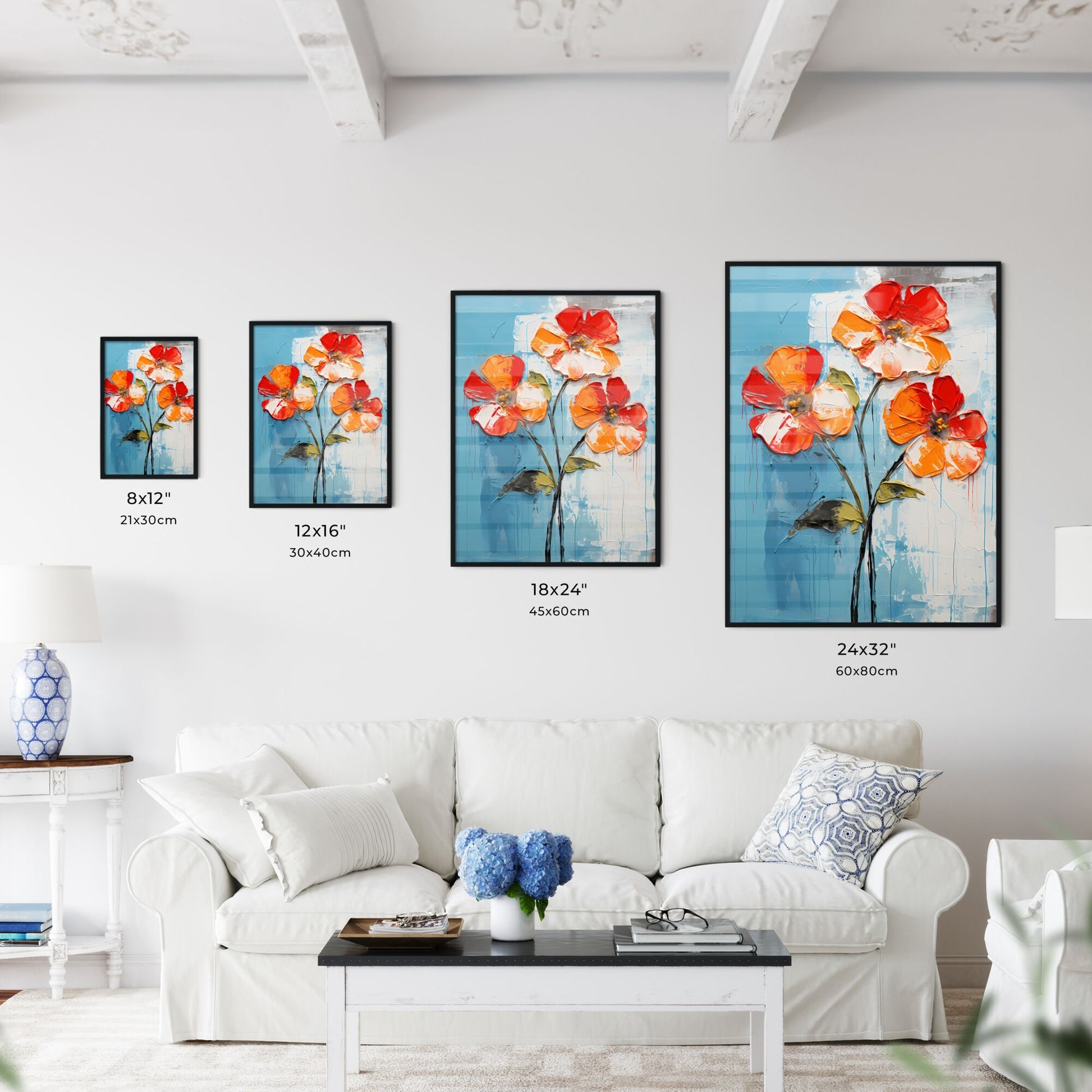 Painting Of Flowers On A Blue Background Art Print Default Title