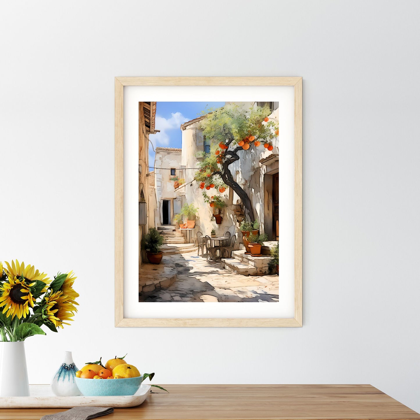 Courtyard With A Tree And Chairs Art Print Default Title