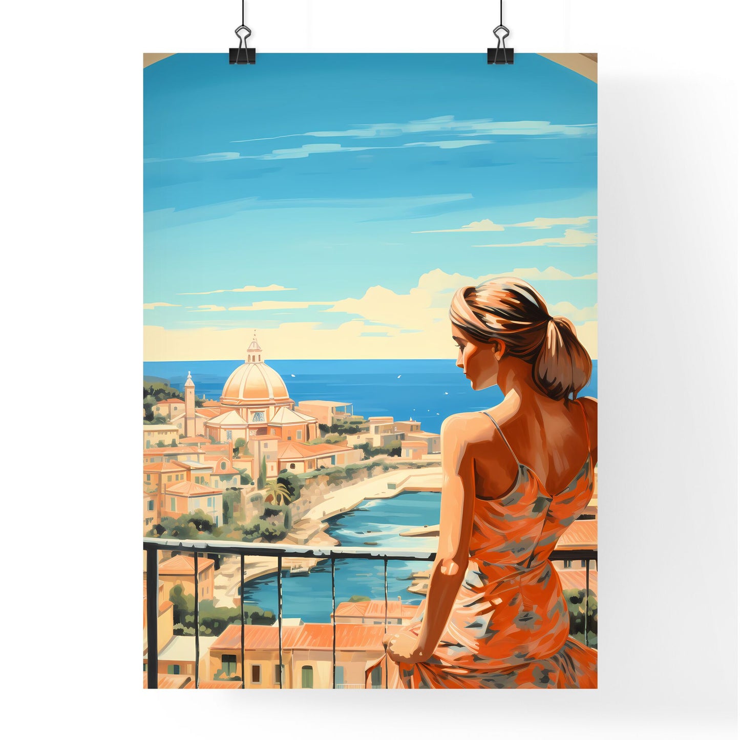 Woman Looking At A City Art Print Default Title