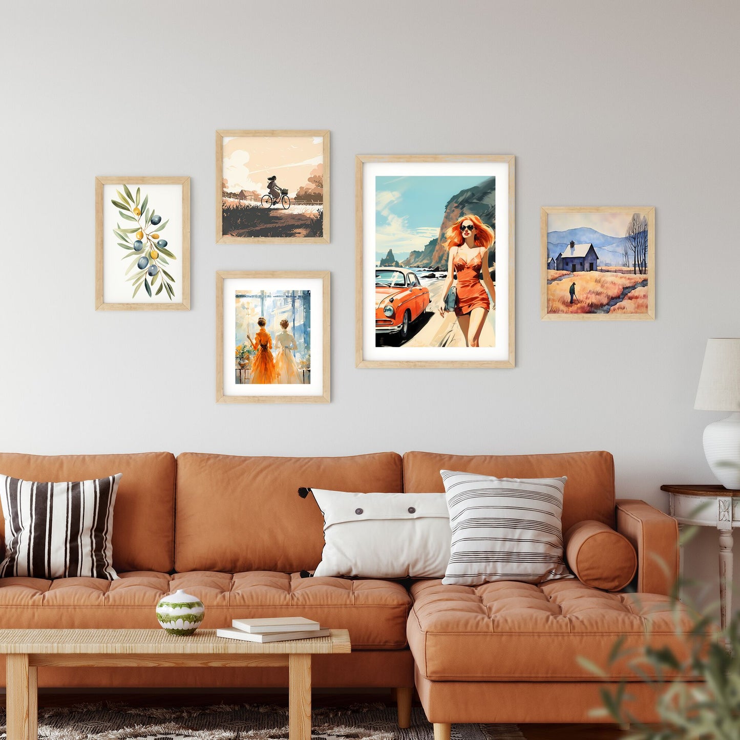 Woman Walking On A Beach With A Car Art Print Default Title