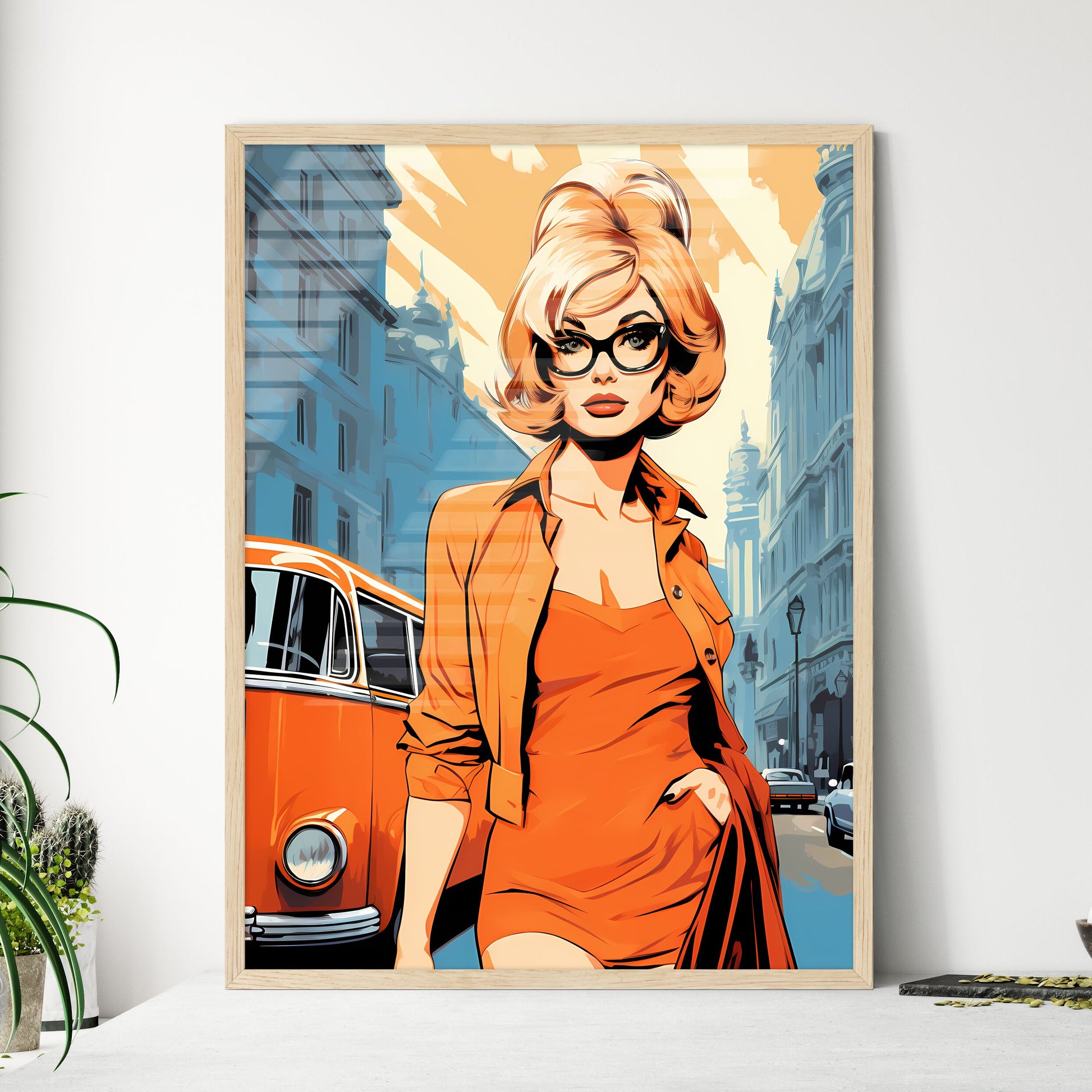 Woman In A Dress And Glasses Standing In A Street Art Print Default Title