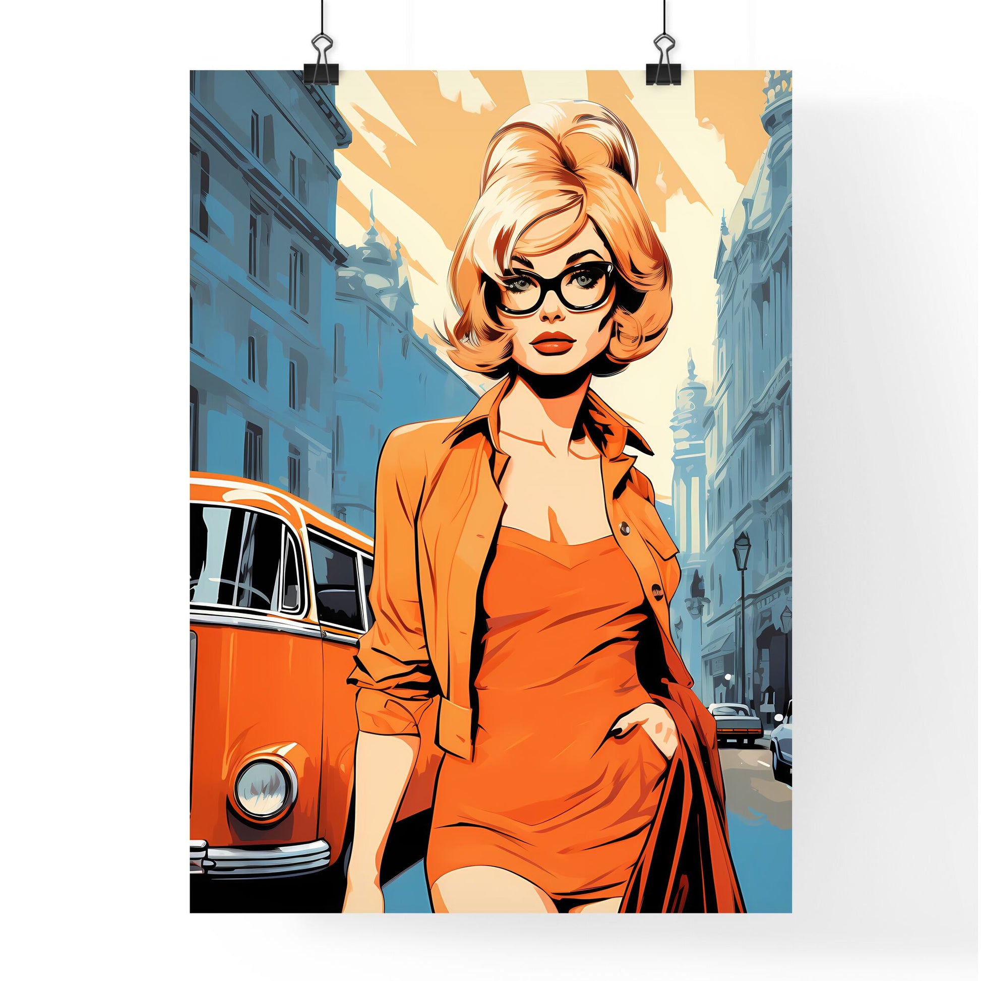 Woman In A Dress And Glasses Standing In A Street Art Print Default Title