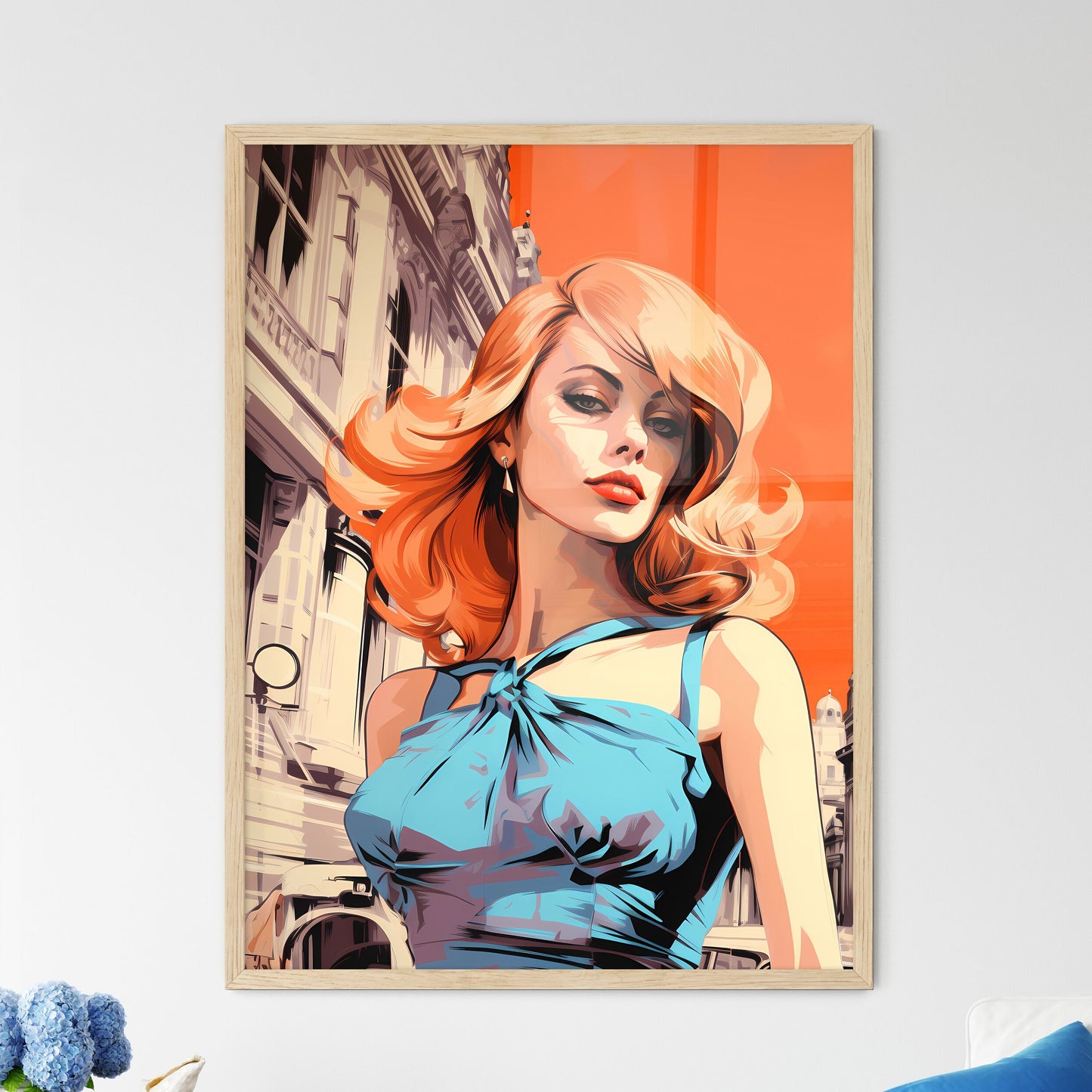 Woman With Red Hair And Blue Dress Art Print Default Title