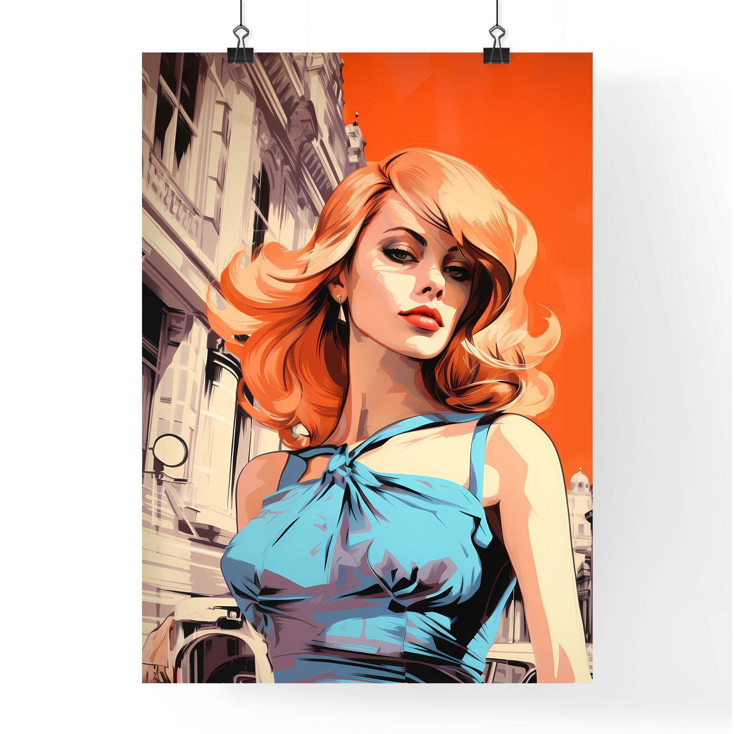 Woman With Red Hair And Blue Dress Art Print Default Title