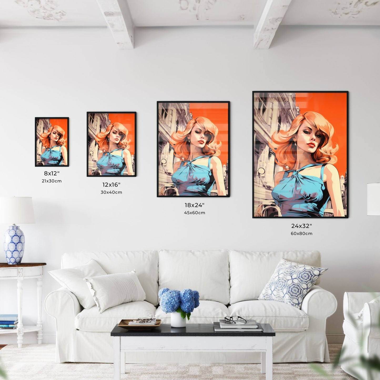 Woman With Red Hair And Blue Dress Art Print Default Title