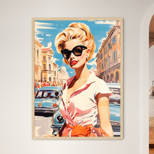 Woman In Sunglasses And A Pink Shirt Art Print Default Title