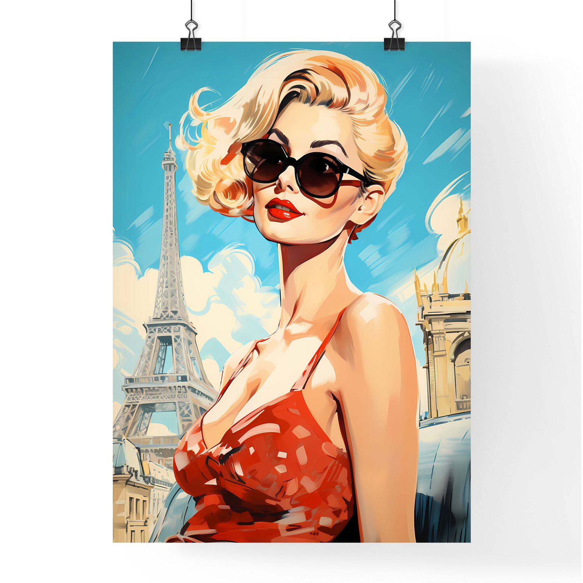 Woman Wearing Sunglasses And Red Dress Art Print Default Title