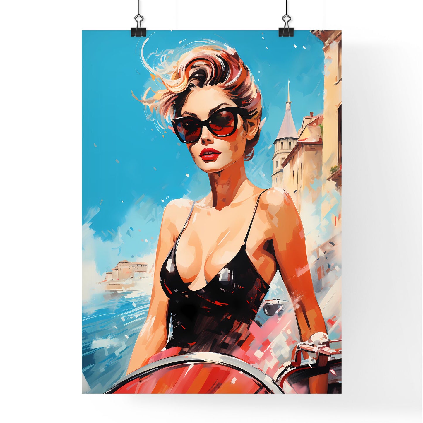 Woman Wearing Sunglasses And A Black Swimsuit Art Print Default Title