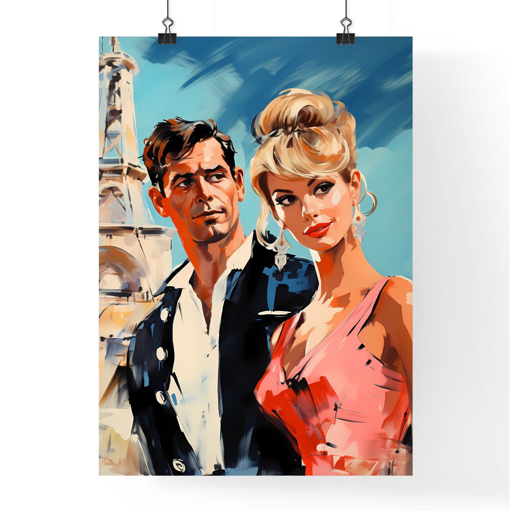 Man And Woman In Front Of A Tower Art Print Default Title