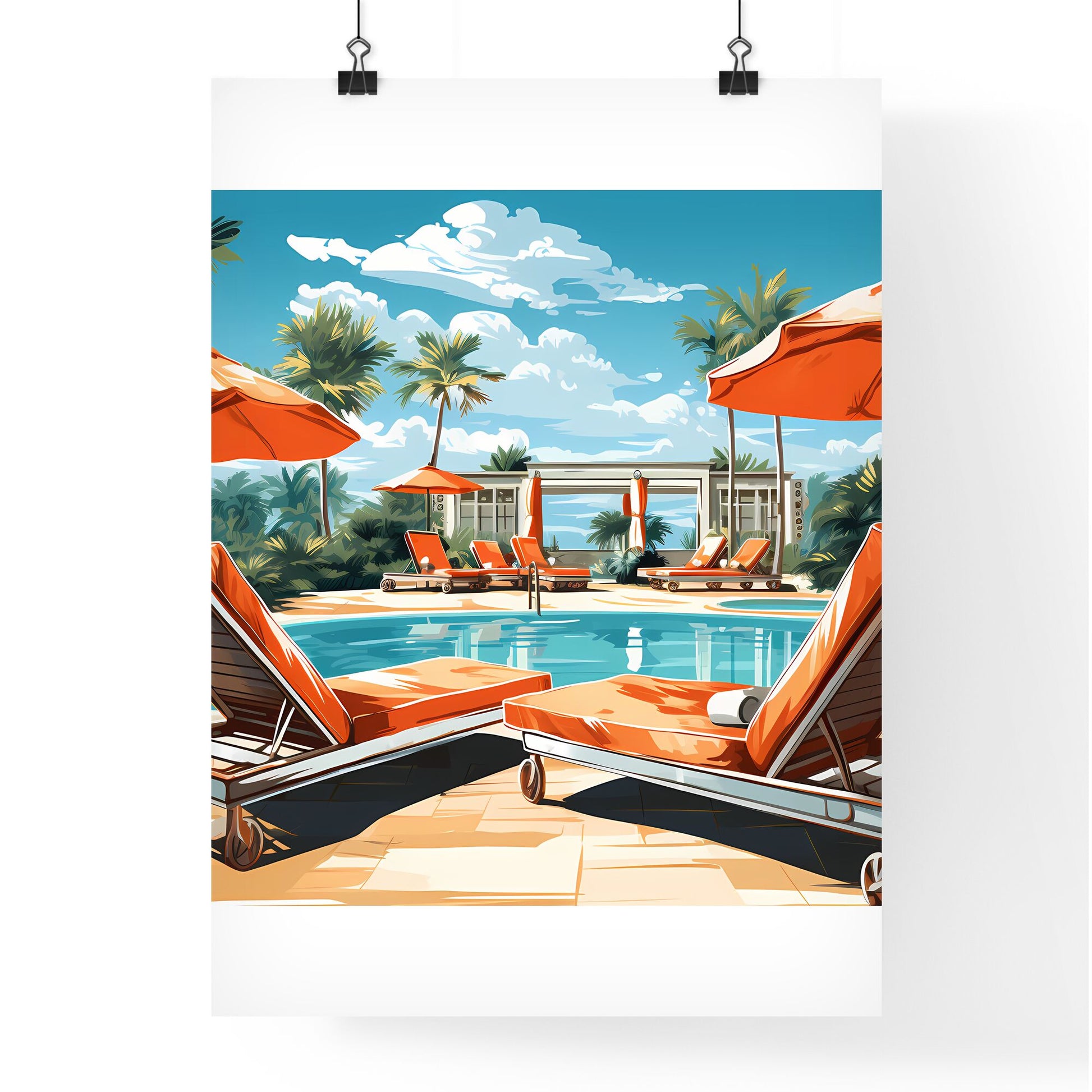 Pool With Lounge Chairs And Umbrellas Art Print Default Title