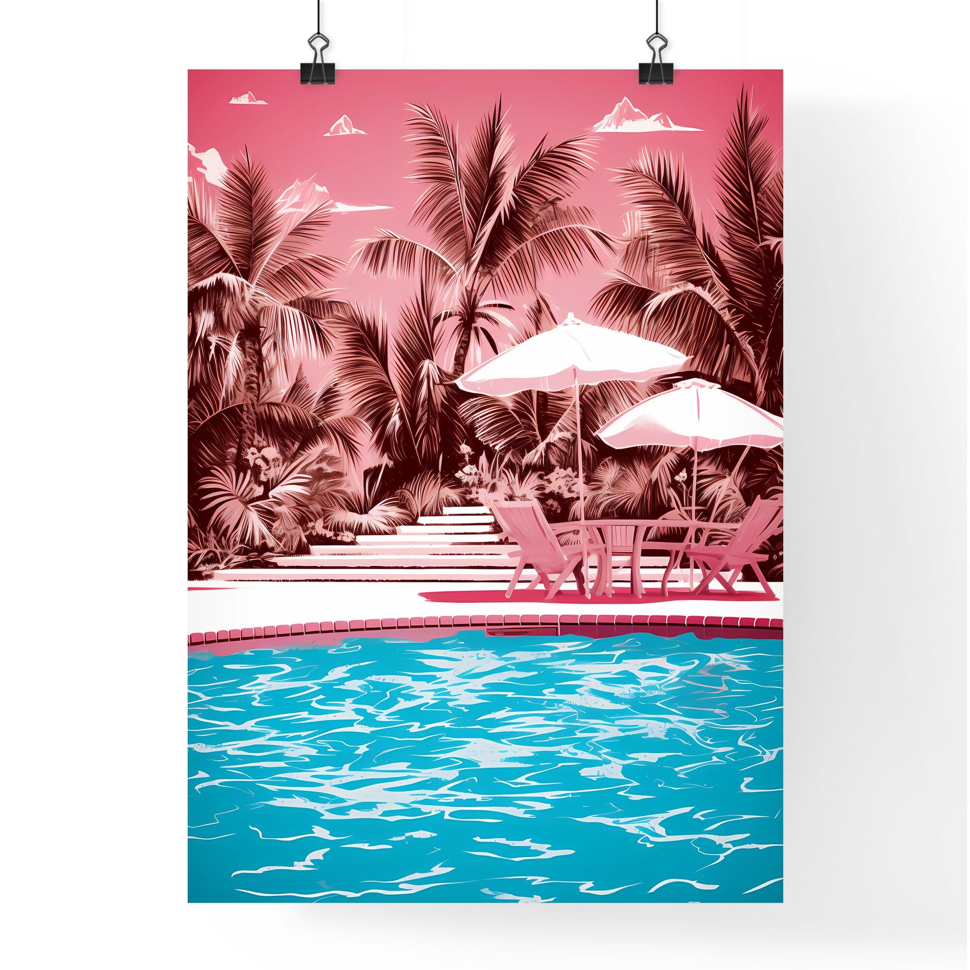 Pool With Chairs And Umbrellas By It Art Print Default Title