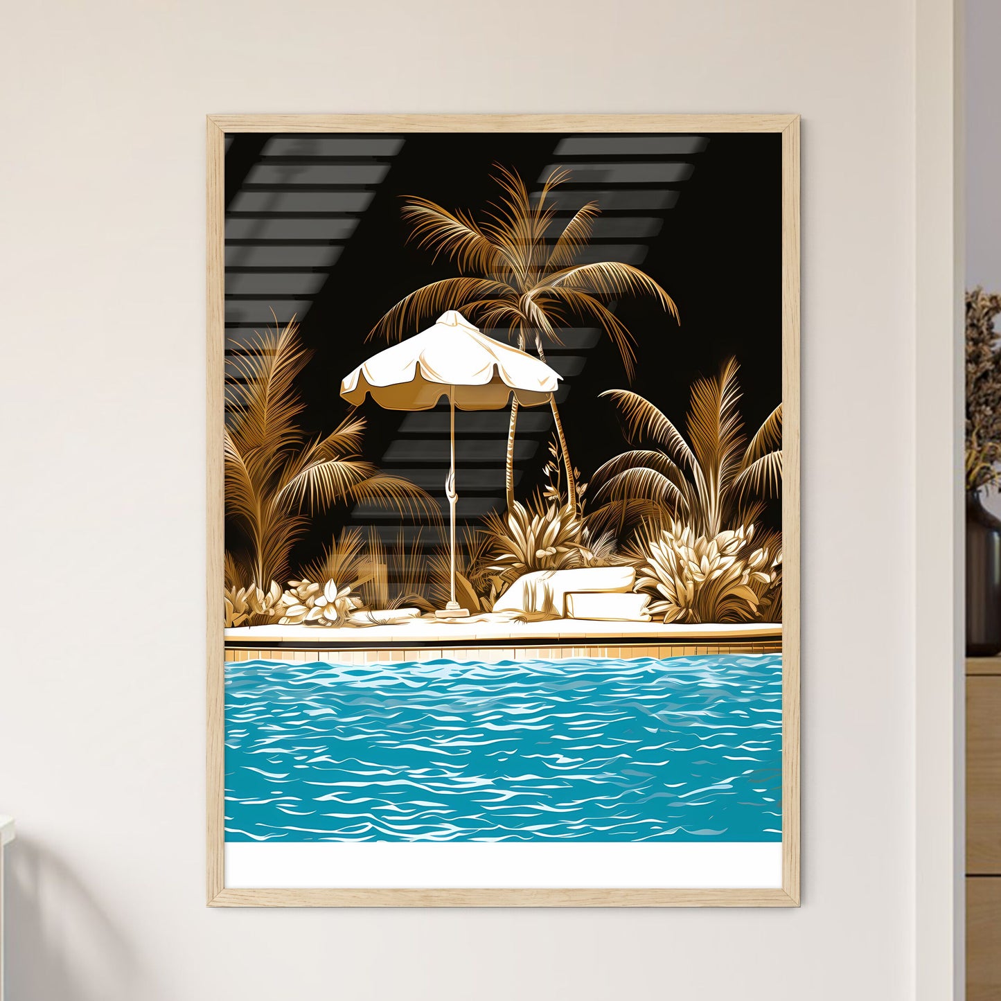 Pool With Palm Trees And Umbrella Art Print Default Title