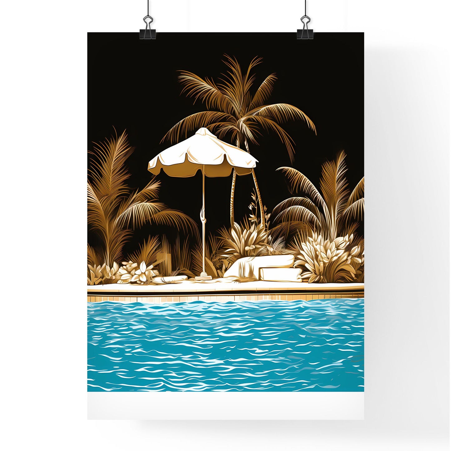 Pool With Palm Trees And Umbrella Art Print Default Title