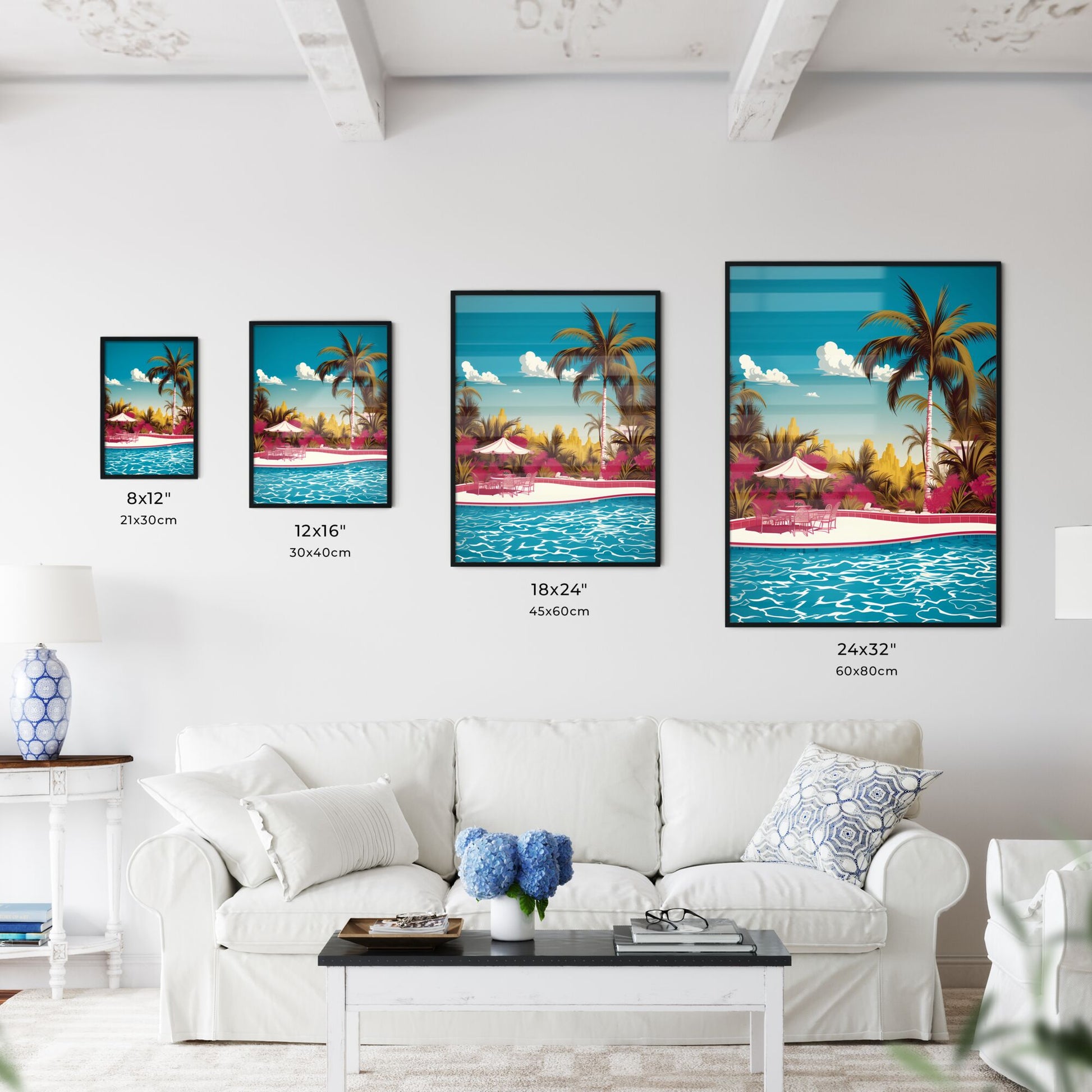 Pool With Tables And Chairs And Palm Trees Art Print Default Title