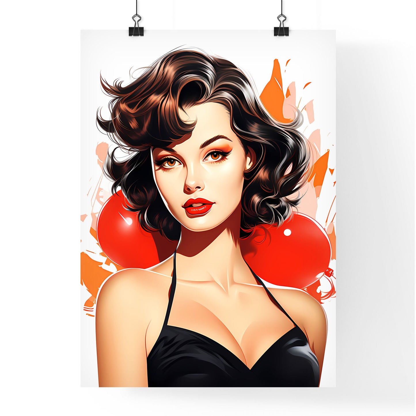 Woman With Red Lips And Black Dress Art Print Default Title