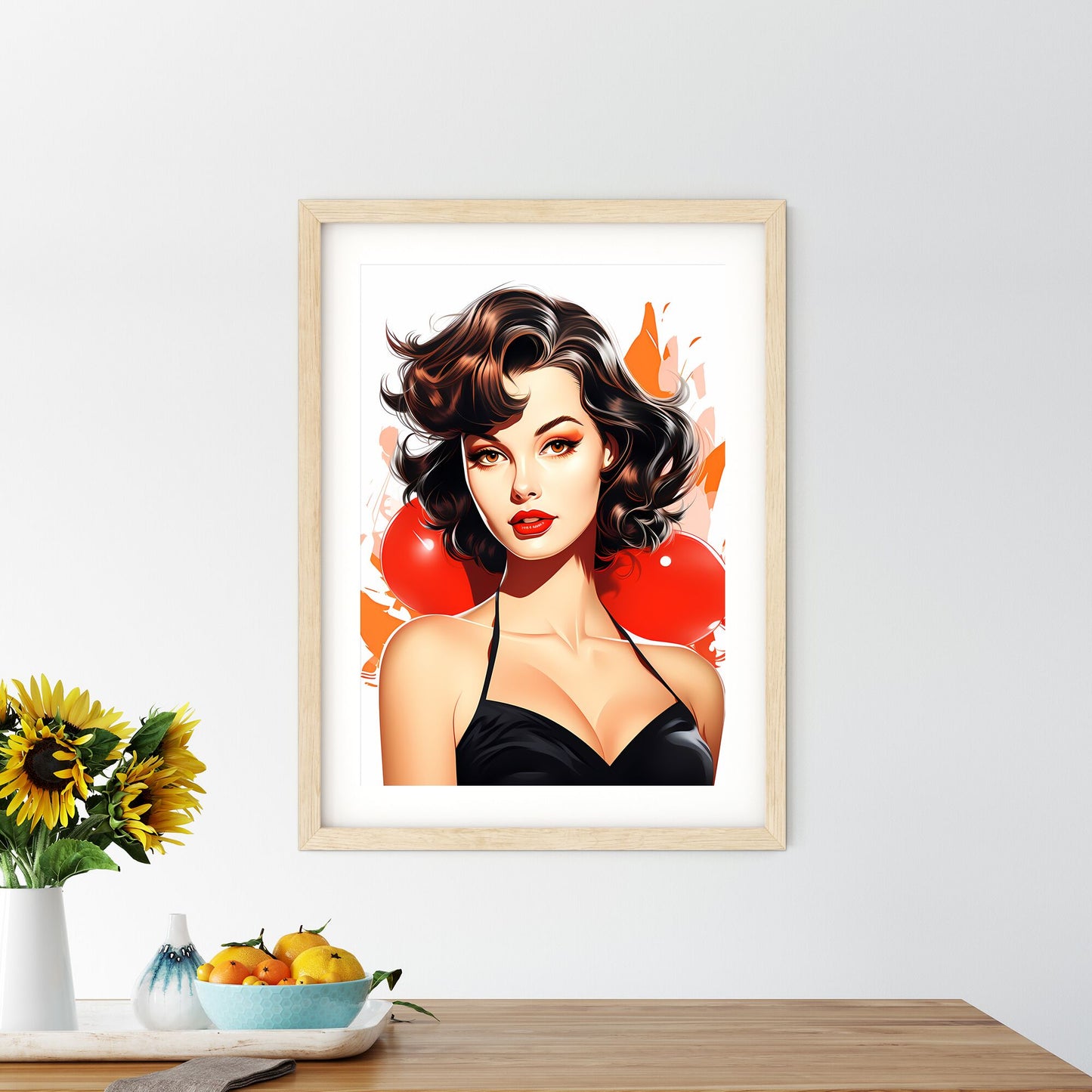 Woman With Red Lips And Black Dress Art Print Default Title