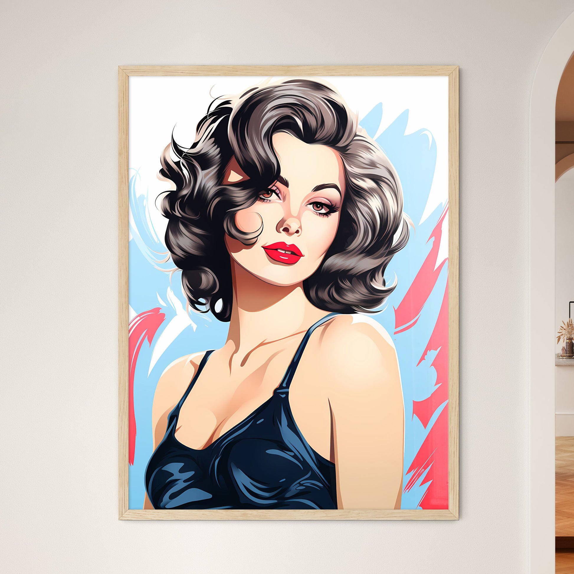 Woman With Curly Hair And Red Lips Art Print Default Title