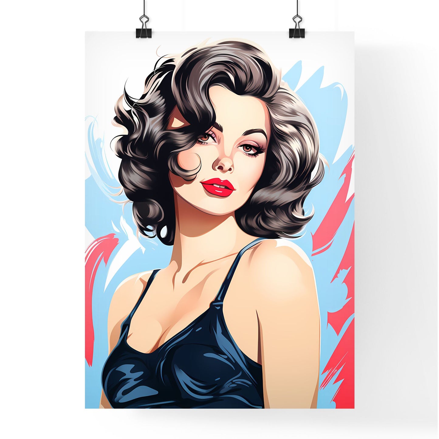 Woman With Curly Hair And Red Lips Art Print Default Title