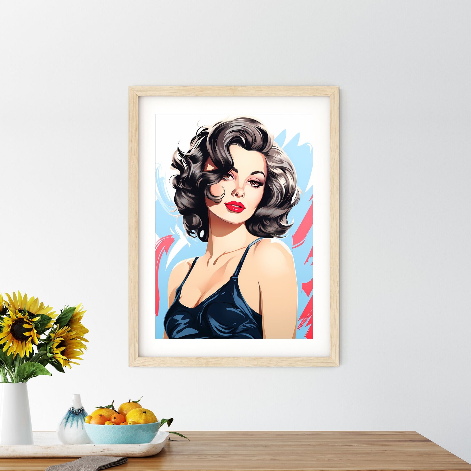 Woman With Curly Hair And Red Lips Art Print Default Title