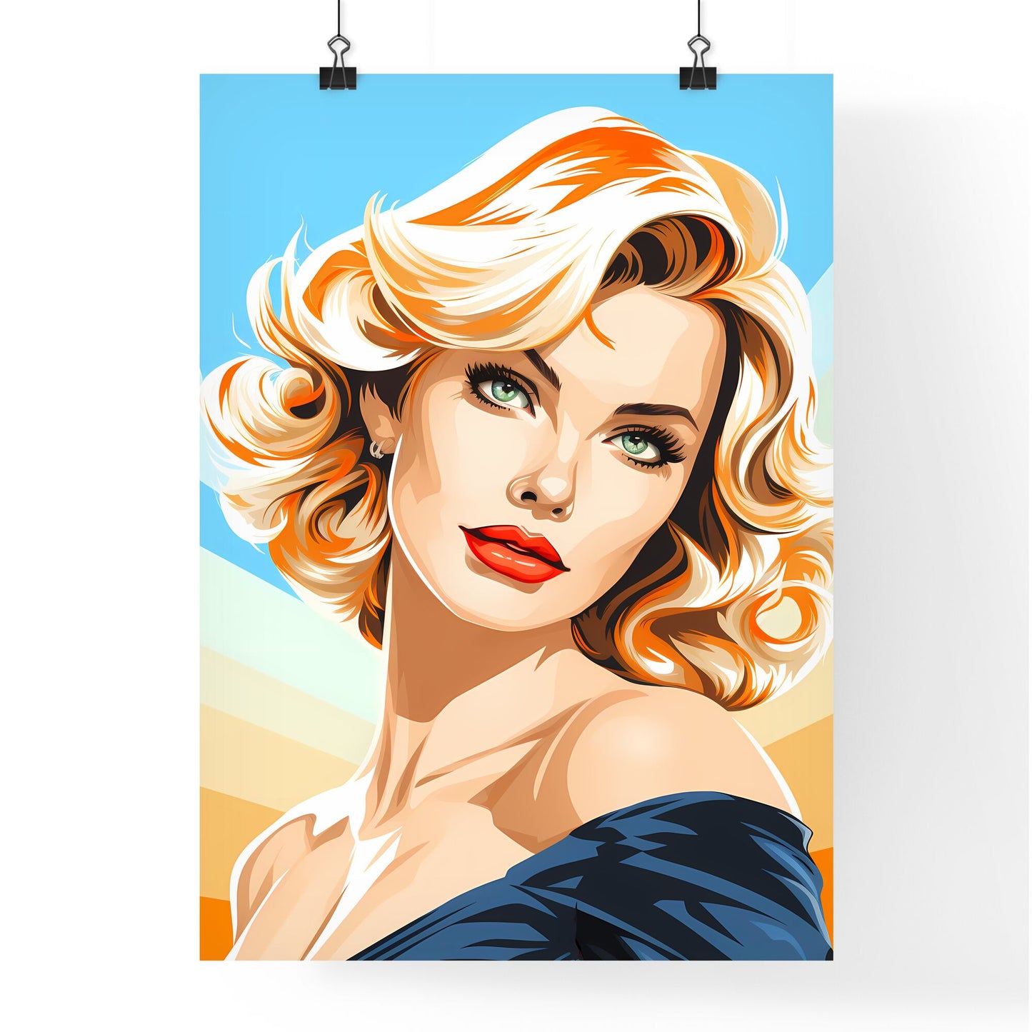 Woman With Blonde Hair And Red Lipstick Art Print Default Title