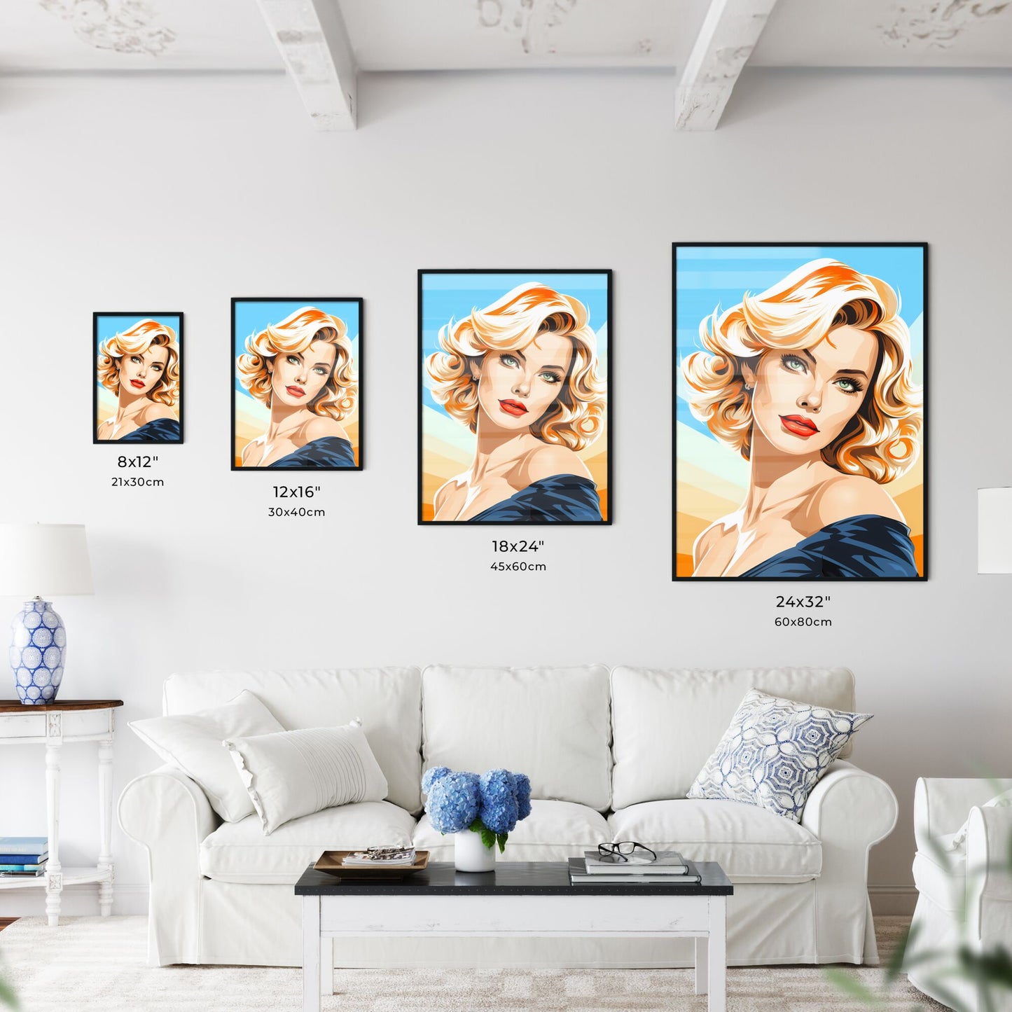 Woman With Blonde Hair And Red Lipstick Art Print Default Title