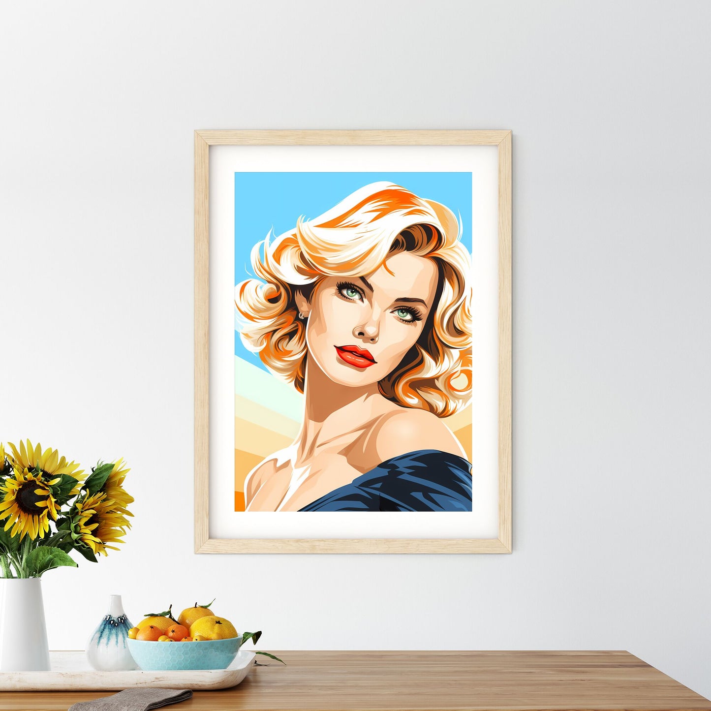 Woman With Blonde Hair And Red Lipstick Art Print Default Title