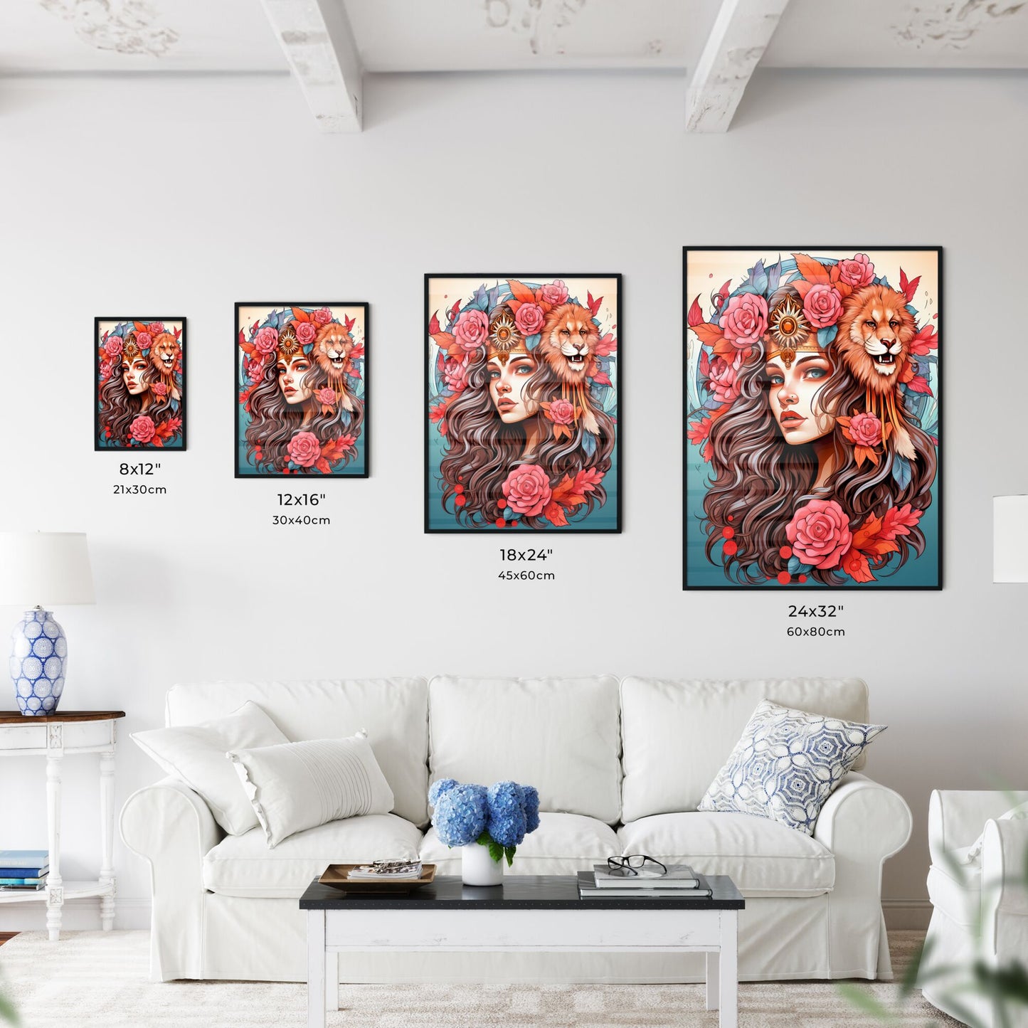 Woman With A Lion Headband And Roses Art Print Default Title