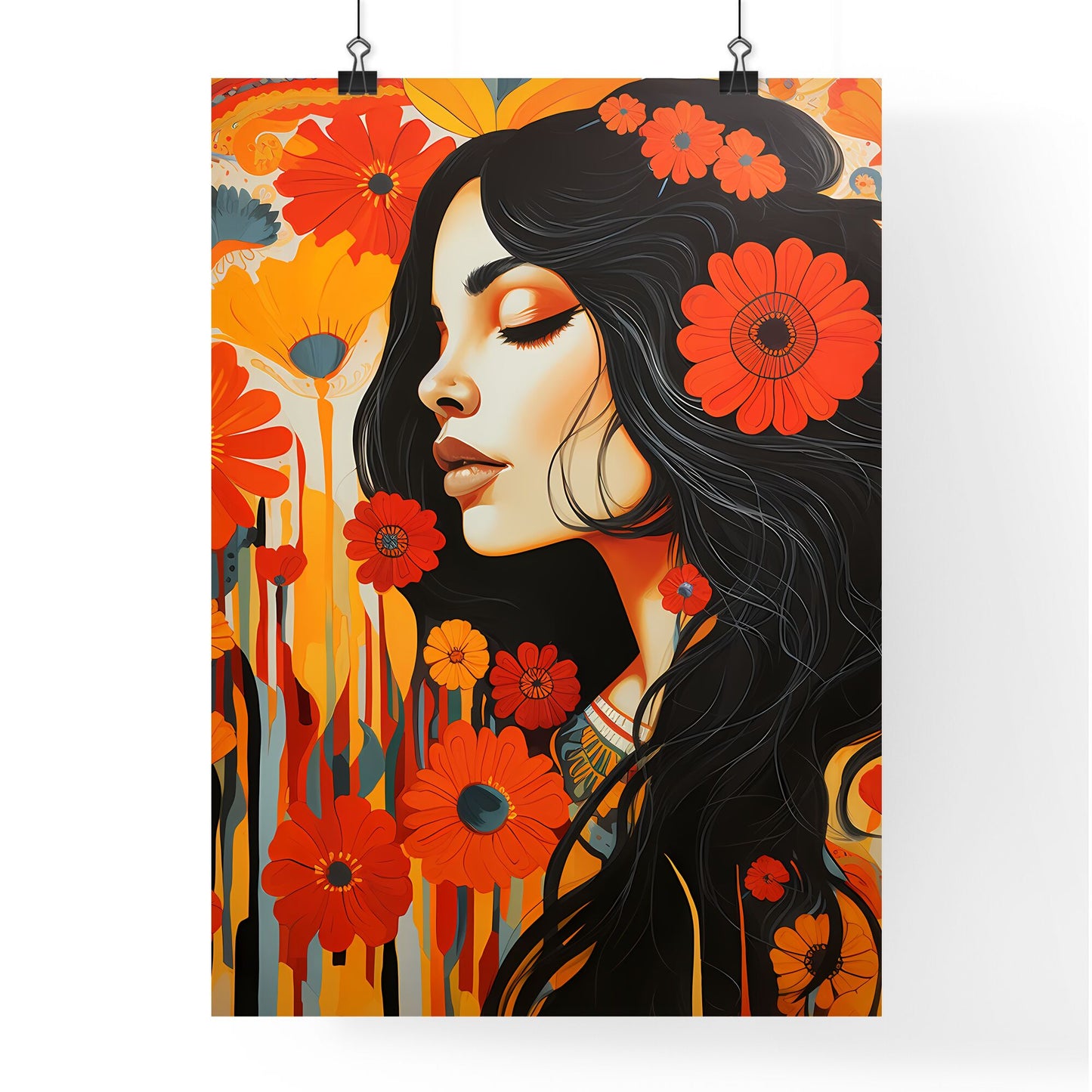 Painting Of A Woman With Flowers In Her Hair Art Print Default Title