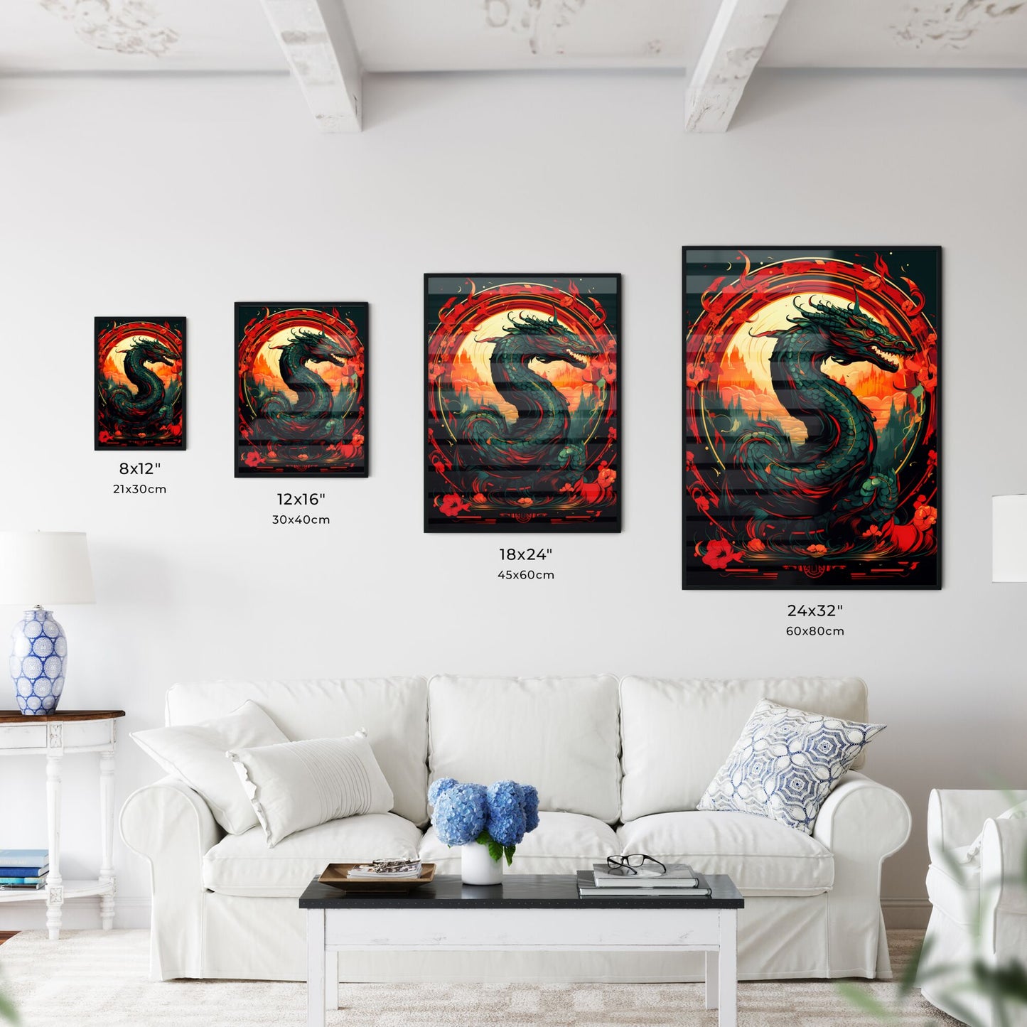 Dragon With Red And Yellow Circle Around It Art Print Default Title