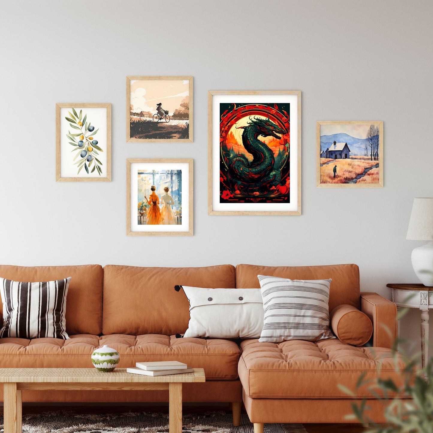 Dragon With Red And Yellow Circle Around It Art Print Default Title